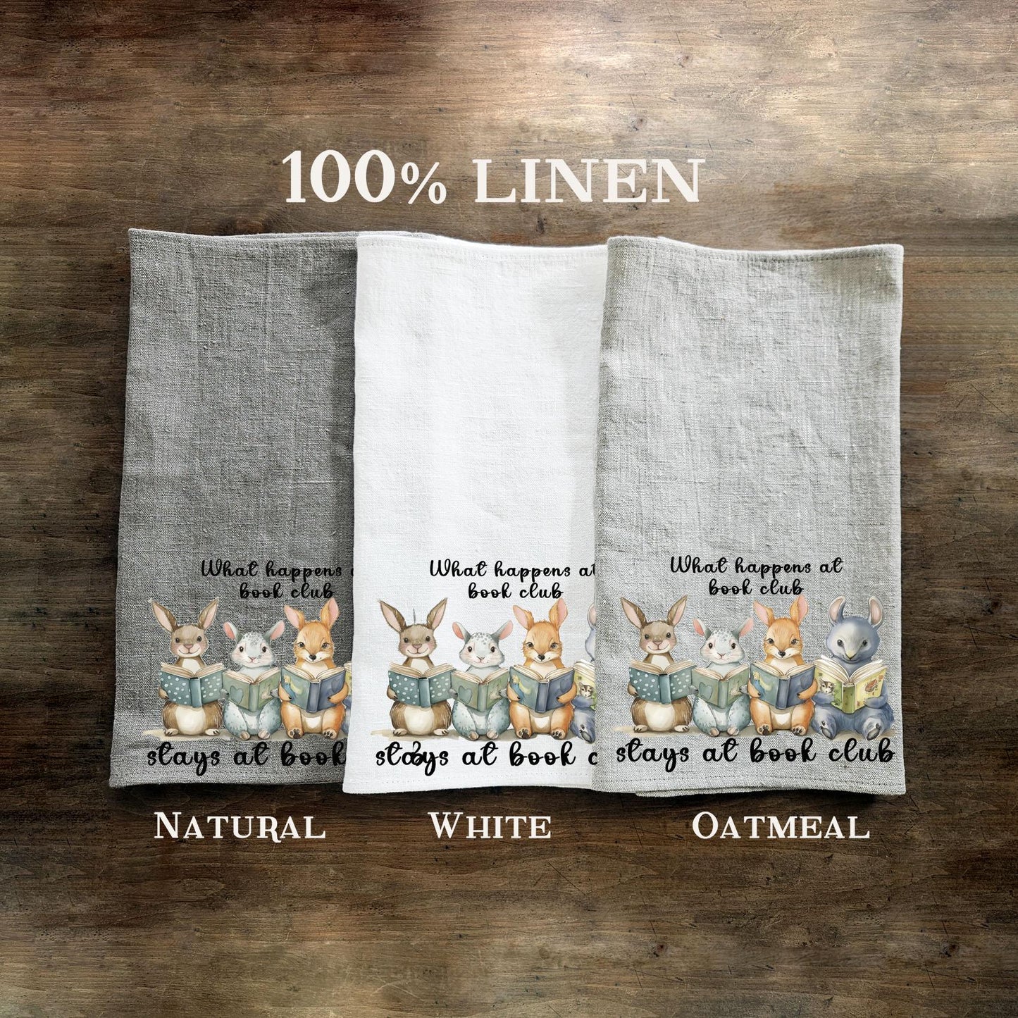 Book club Tea Towel in linen, Custom Hand Towels Tea in linen, artistic linen Dish Towel Kitchen Décor Tea Towel in linen