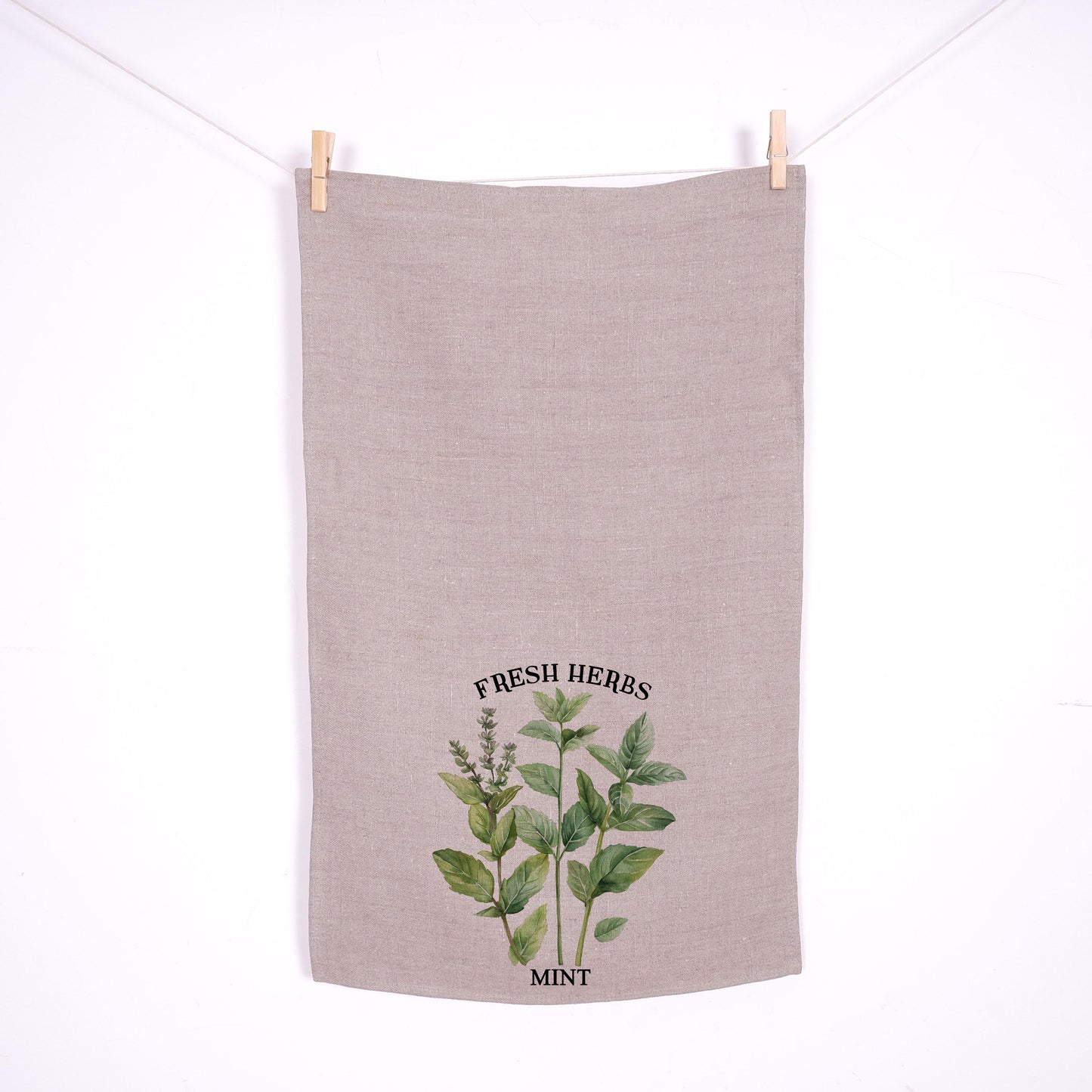 Mint Kitchen Towel in linen - fresh herbs Hand Towels Tea - Farmhouse Floral Dish Towel - greenery French country Provance Kitchen Décor