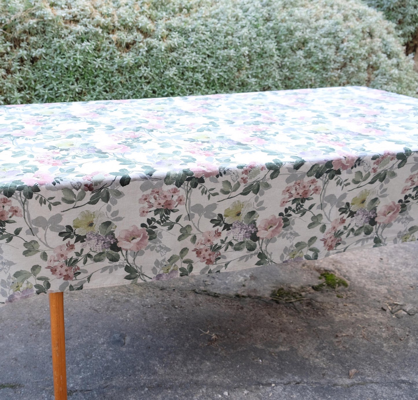 100% Linen tablecloth FLORAl beige French table cloth rustic rectangle square oval country - botanical linen tablecloth in custom size