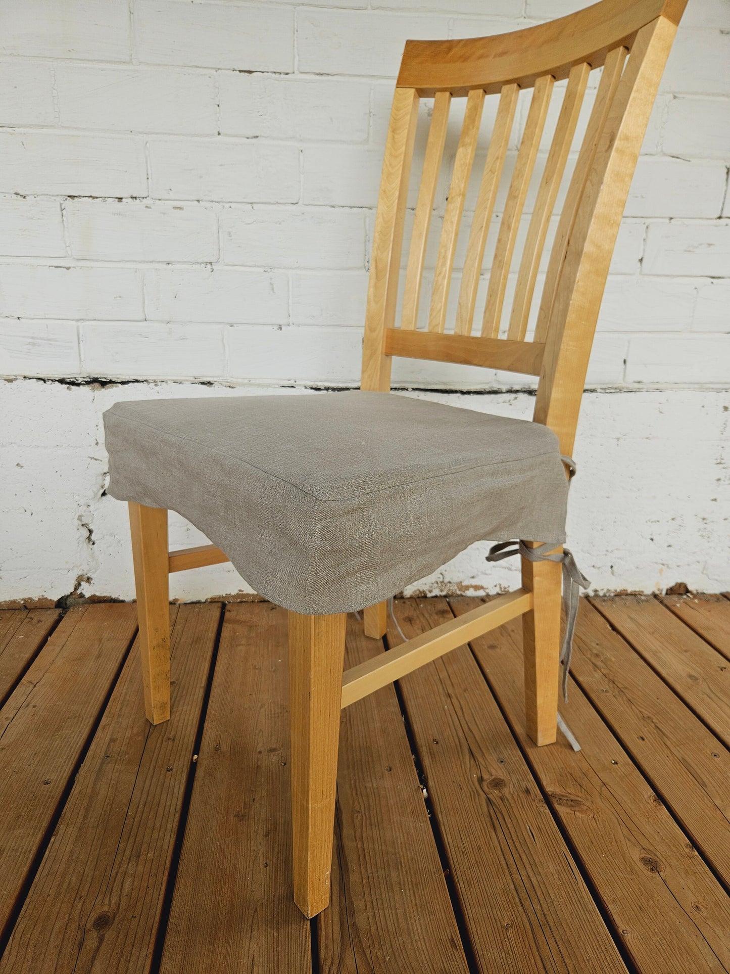 Linen Seat Cushion with skirt - Striped Chair Pad Pillow - Natural French Style Heavy Weight 100% Linen Fabric