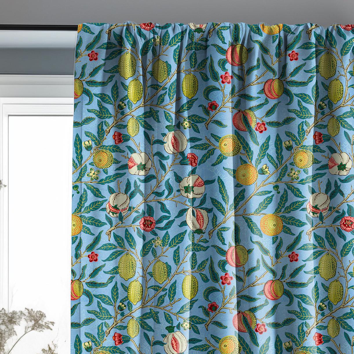 William Morris Curtain Panel Pomegranate, Floral Botanical Blue Print Curtain Panels, Victorian Art and Crafts Curtains for living room