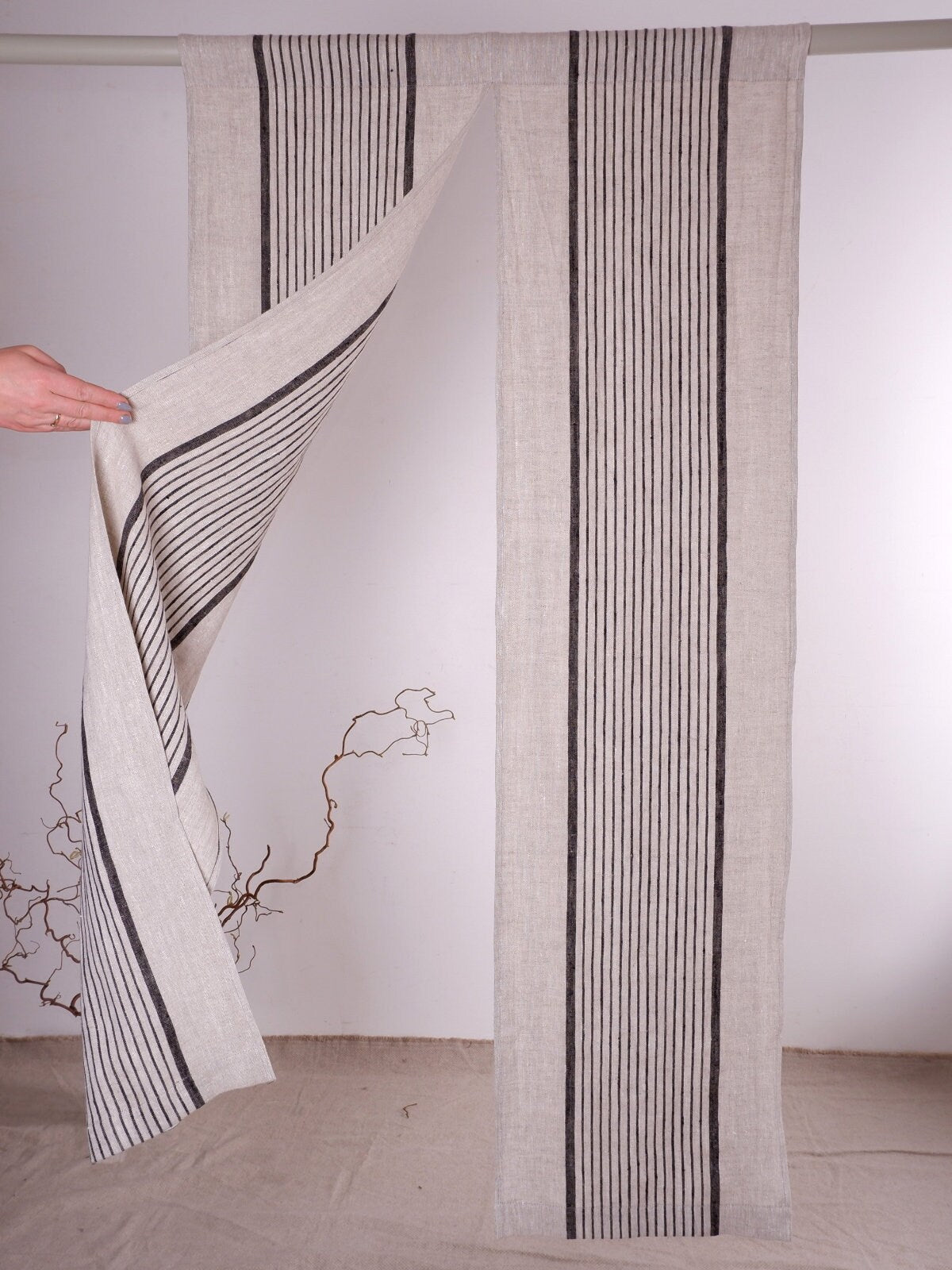 Striped Linen Noren Curtain, Japanese Linen Noren Panel, Japanese Curtain Door, Linen Doorway Drape, Linen Noren Drape Rod Pocket Panel