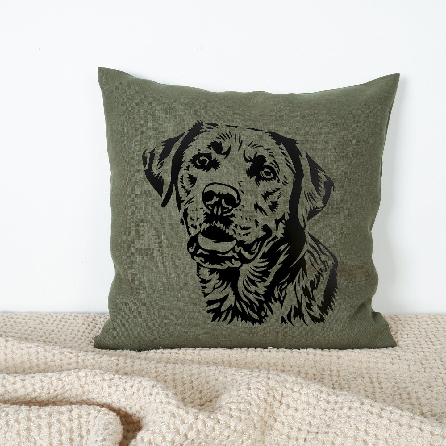 SALE LINEN Cushion cover in blue with dog , decorative linen pillow cover cushion