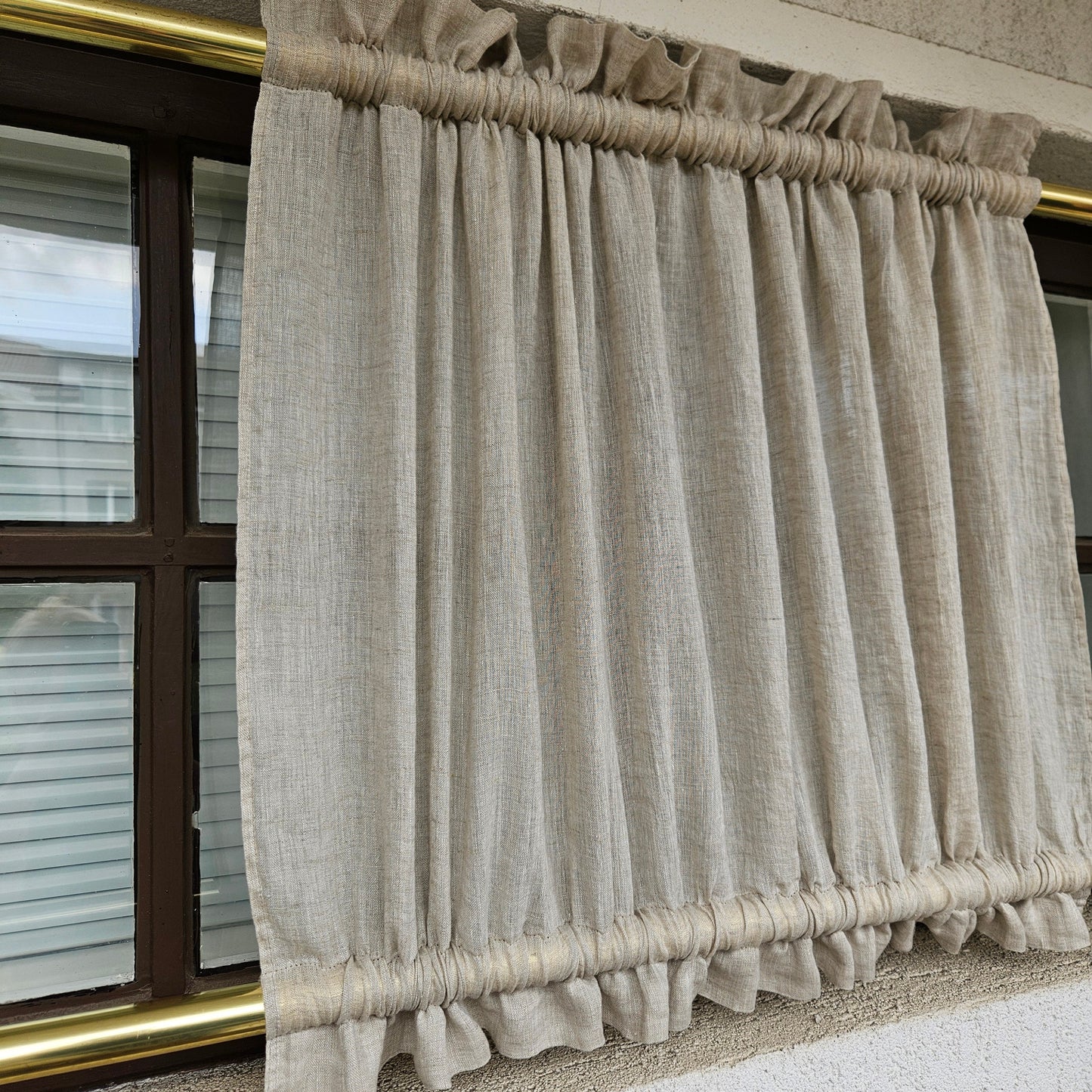Natural LINEN Cafe Curtains sheer, kitchen curtains with top and bottom rod pocket Farmhous window panel, window curtain custom size