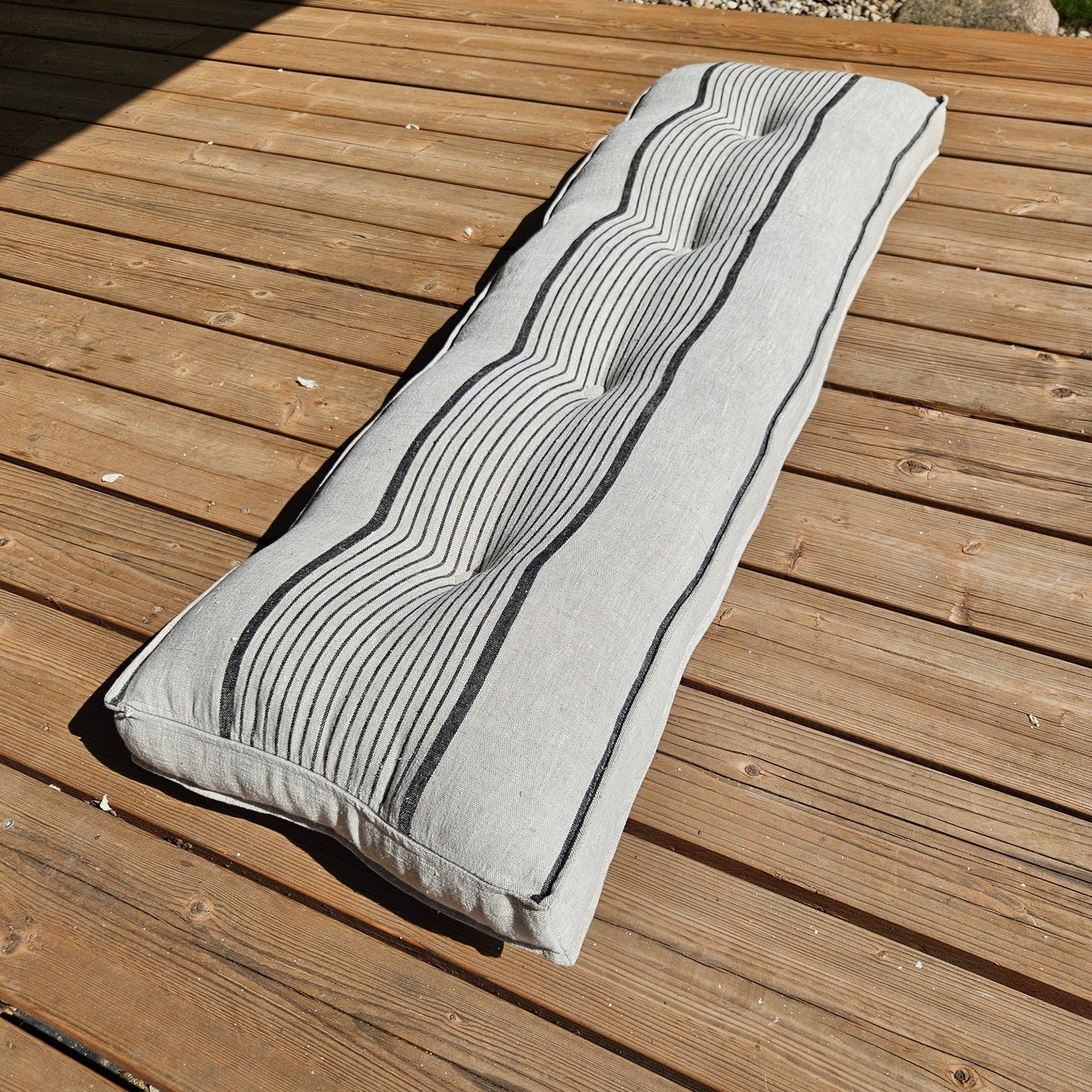 Bench cushion in French striped linen, floor cushion in Custom size, shikibuton thick mat Shiki futon filled organic fiber filler