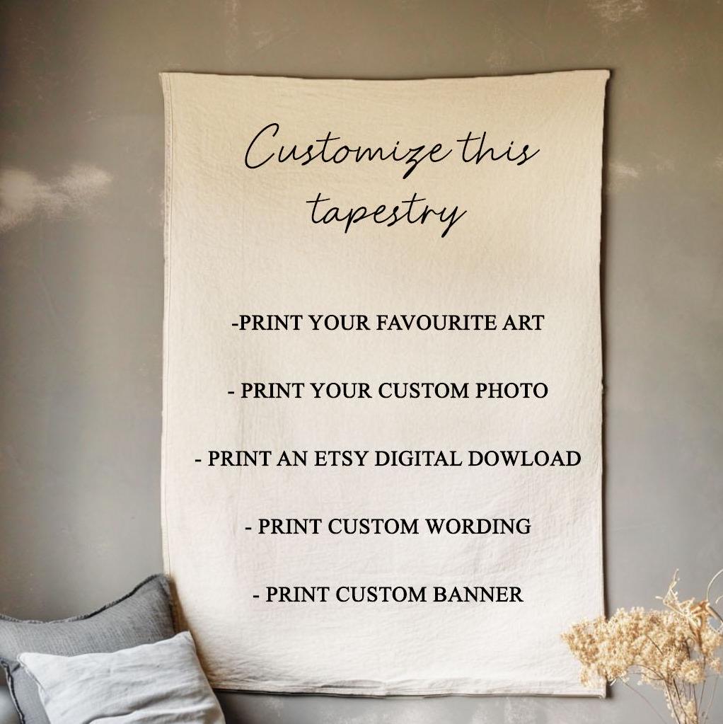 CUSTOM tapesry wall art with personalized photo quotes logo - Custom Canvas Oversized Wall Art on 100% LINEN - Customizable Wall Hangings