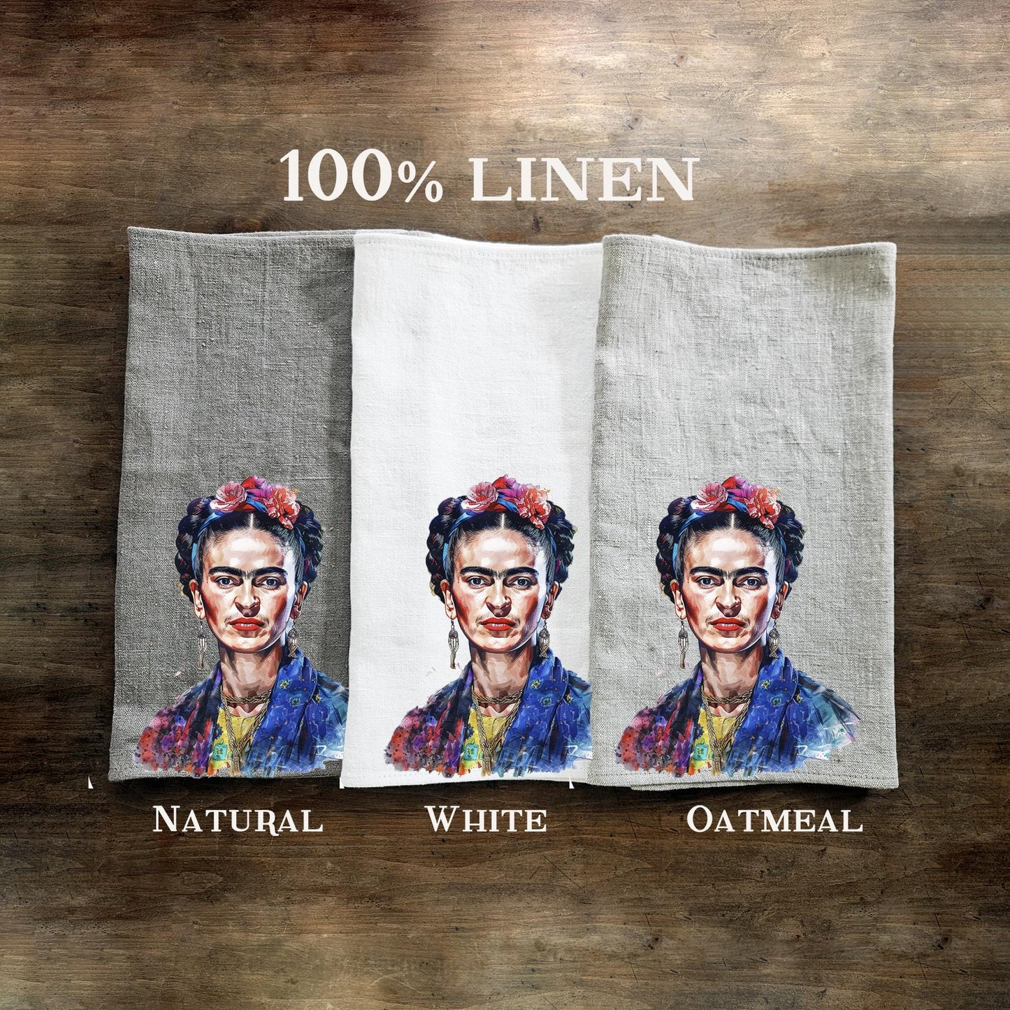 Frida Kahlo Tea Towel in linen, Botanical Hand Towels Tea in linen, artistic linen Dish Towel Kitchen Décor Tea Towel in linen