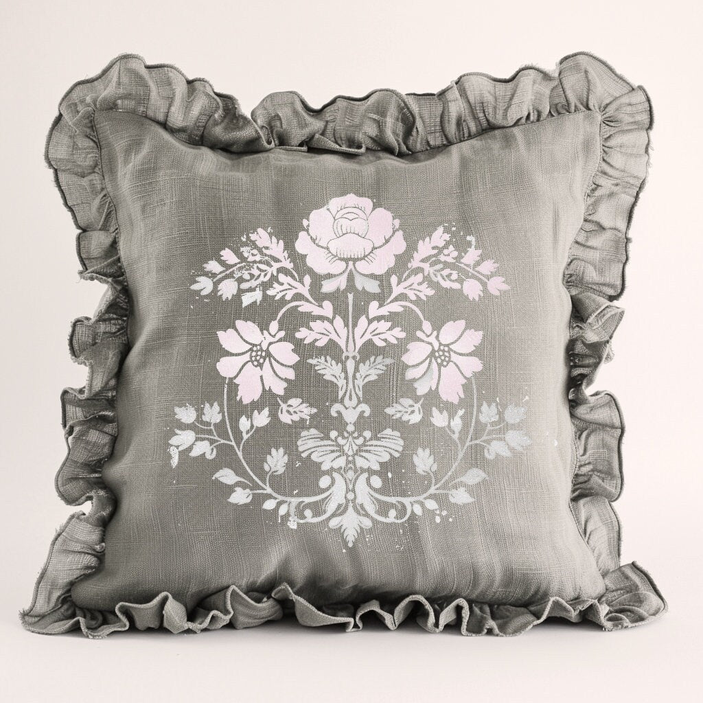 Shabby Floral Ruffle Linen Pillow Cover, French Provence Country Neutral Beige Cushion, French Antiques Harmhouse Cottage Chic Swedish