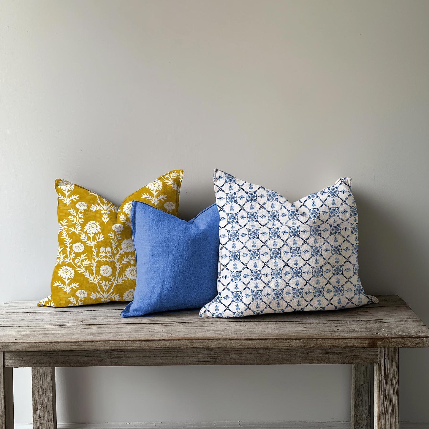 Swedish blue white Linen Pillow Cover - Scandinavian tiles print on linen Pillow - Contemporary indigo blue Block printed pillow on flax