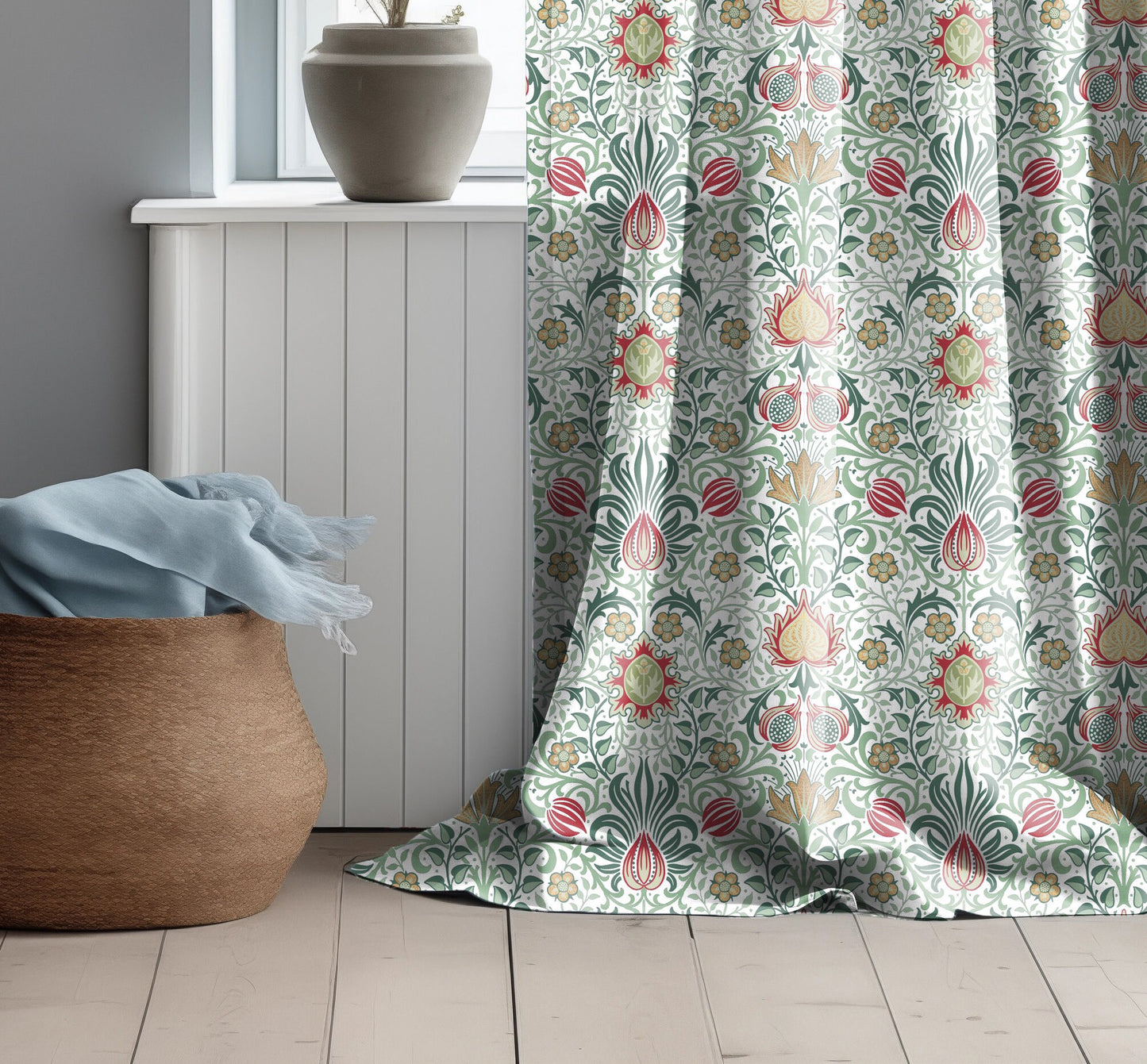William Morris Curtain Panel Persian, Floral Botanical Blue Print Curtain Panels, Curtains for living room