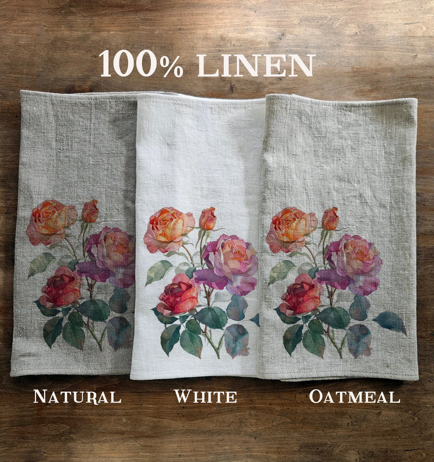 Roses Floral Tea Towel in linen, Hand Towels Tea with roses, Farmhouse Floral Dish Towel, Botanical Kitchen Décor Floral Kitchen Tea Towel