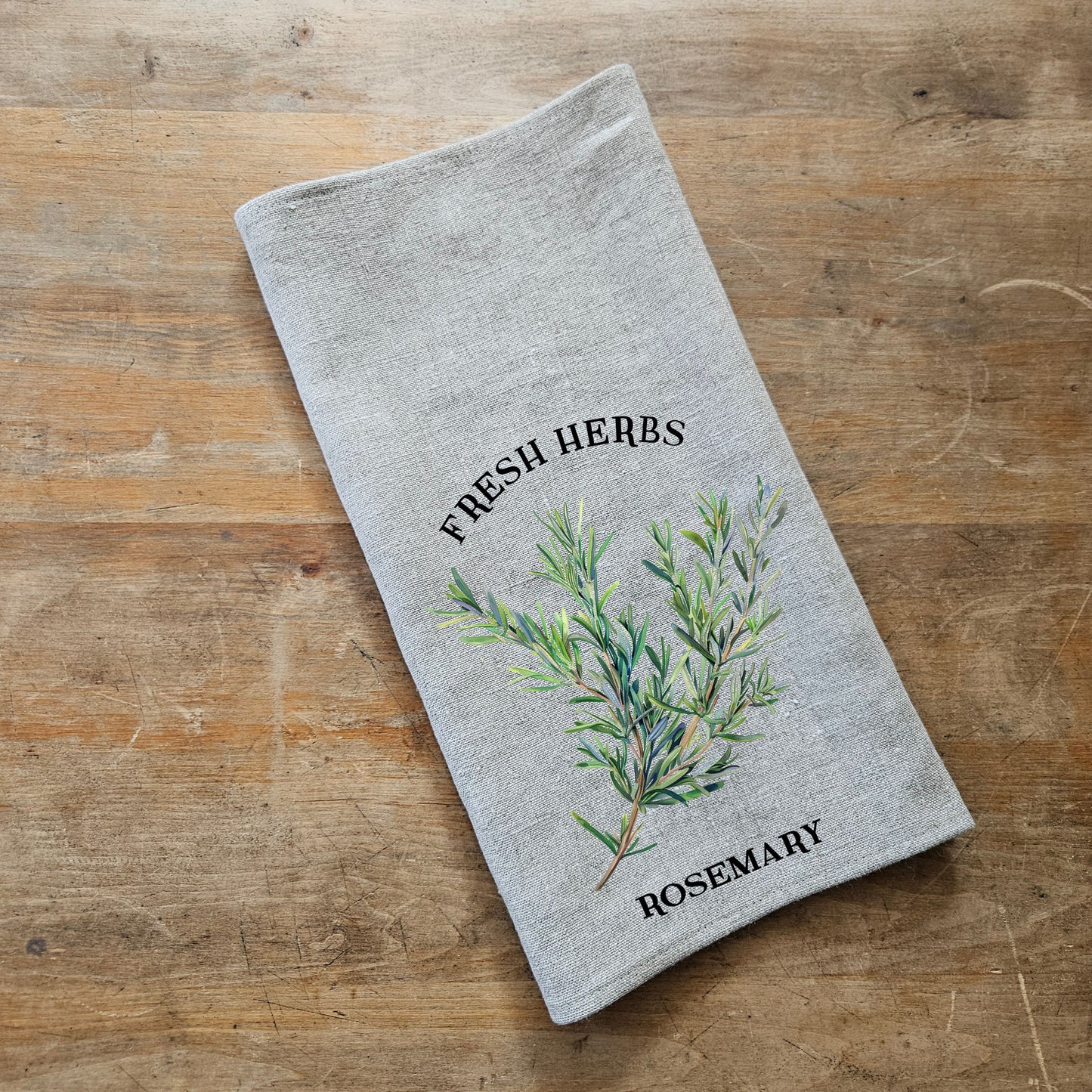 Hand Towels Tea with French country herbs - Farmhouse Floral greenery Décor Kitchen Dish Tea Towel - Rosemary Floral Tea Towel in linen