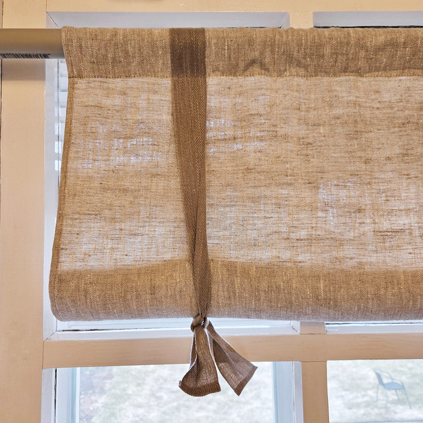 Linen curtains valance with tie up, farmhouse kitchen curtains in natural, door curtains with ties in custom size