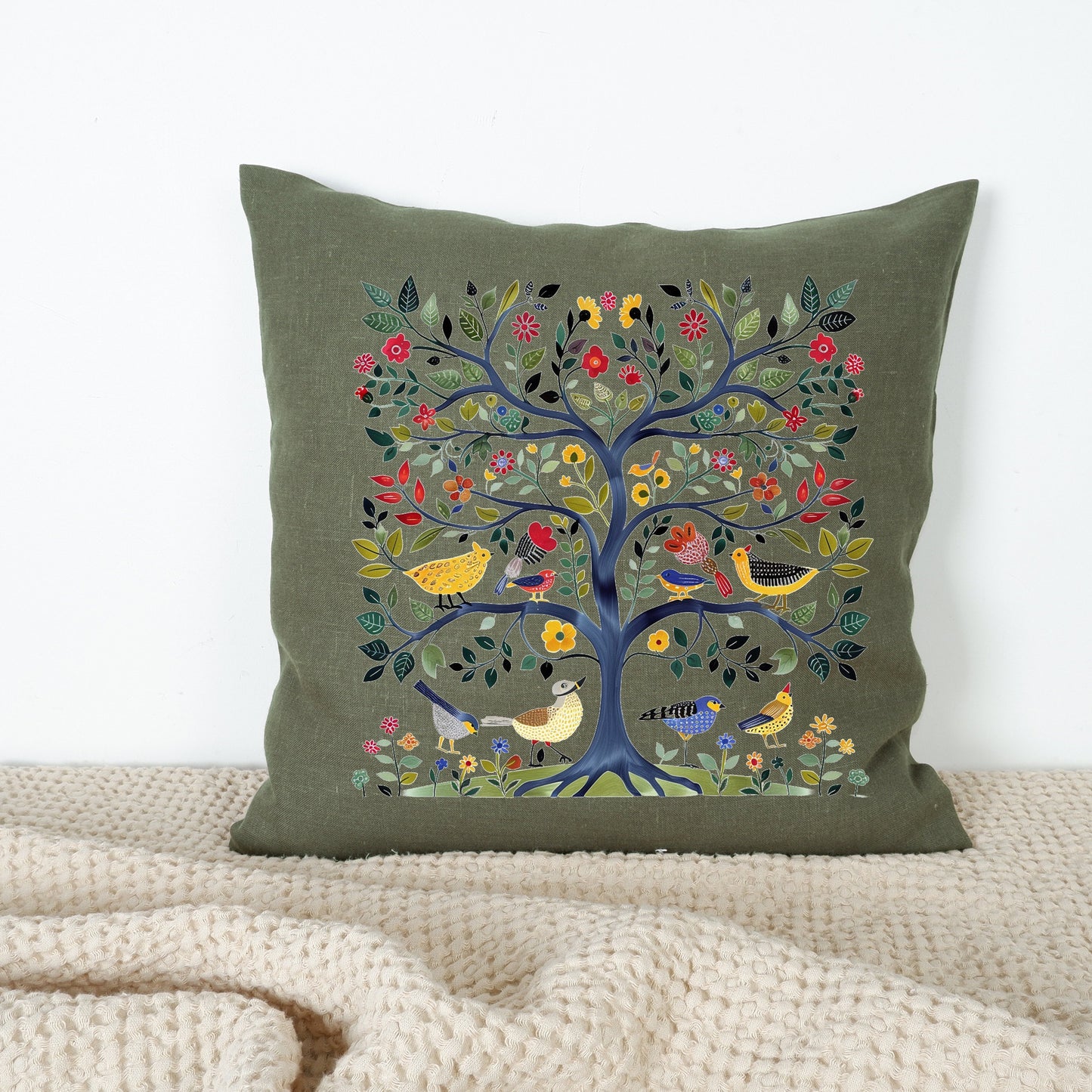 SALE LINEN Cushion cover Nordic folk art , decorative linen pillow cover , Floral Summer Woodland decor Cushion Housewarming Gift,