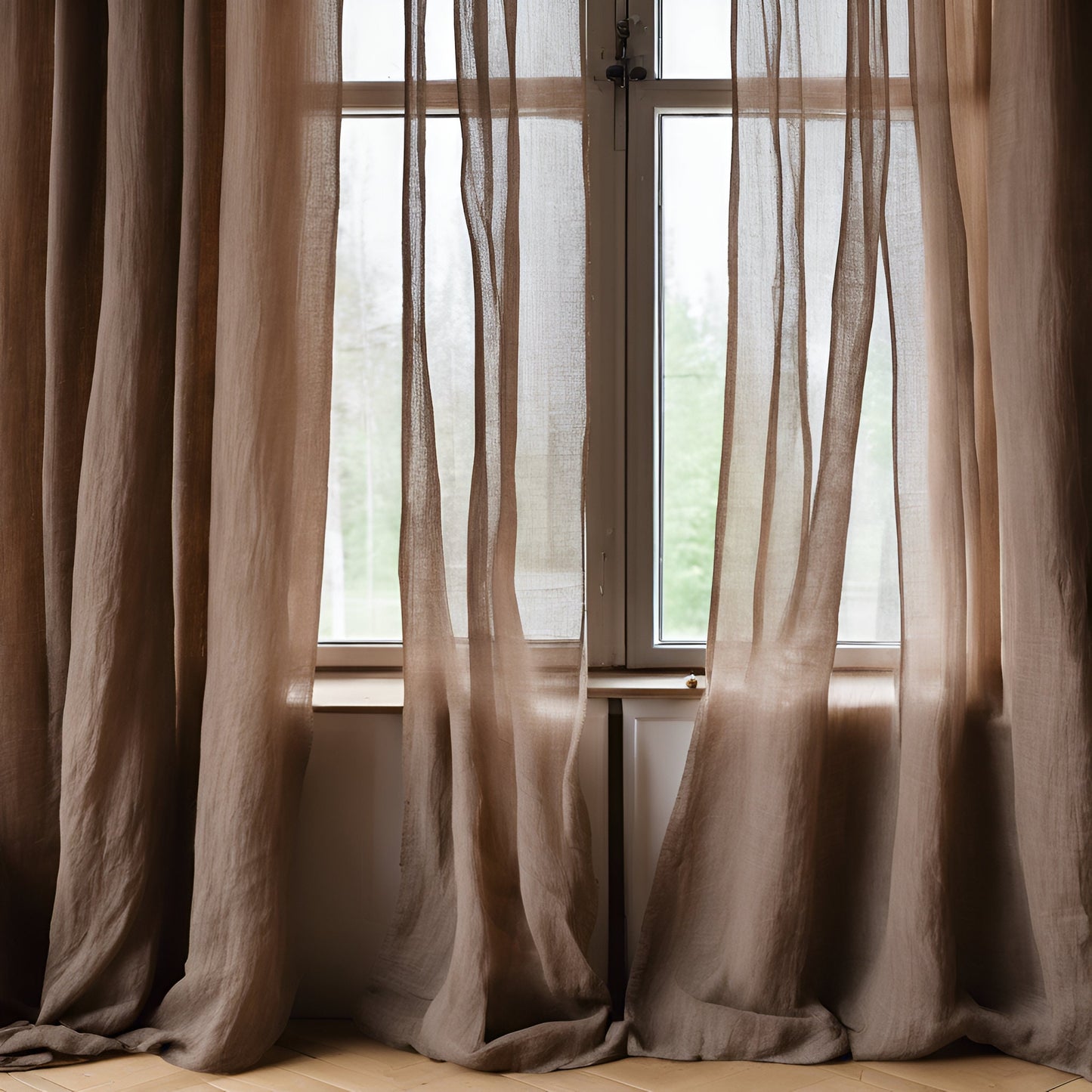 Sheer Linen Curtains, 100% linen Extra Long Curtains, Linen Curtains with rod pocket, brown PREWASHED Sheer window panel