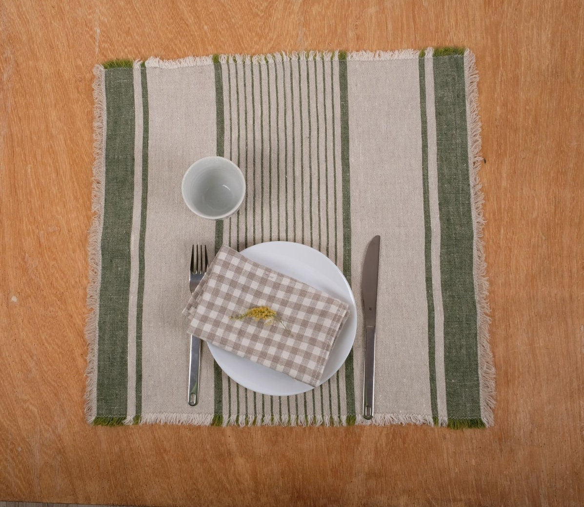 Rustic linen napkins - French grain sack linen stripes black Cottage farmhouse country style Set of napkins. Stonewashed flax cloth placemat