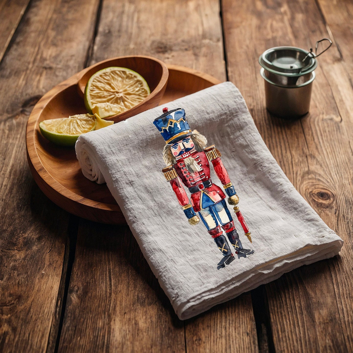 Nutcracker Tea Towel in linen, Christmas Hand Towels Tea, Nutcracker Dish Towel, Holiday Kitchen Décor Tea Towel