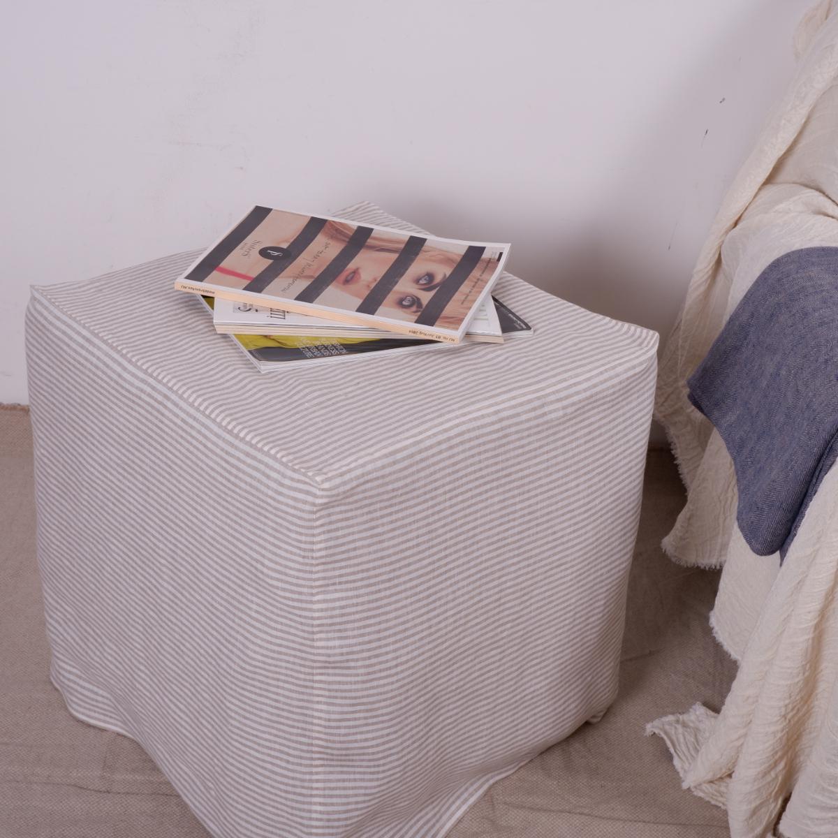 Linen Ottoman slipcover in custom size, natural cover Custom ikea linen cover cube slip cover for bench pouf sofa cover customsize