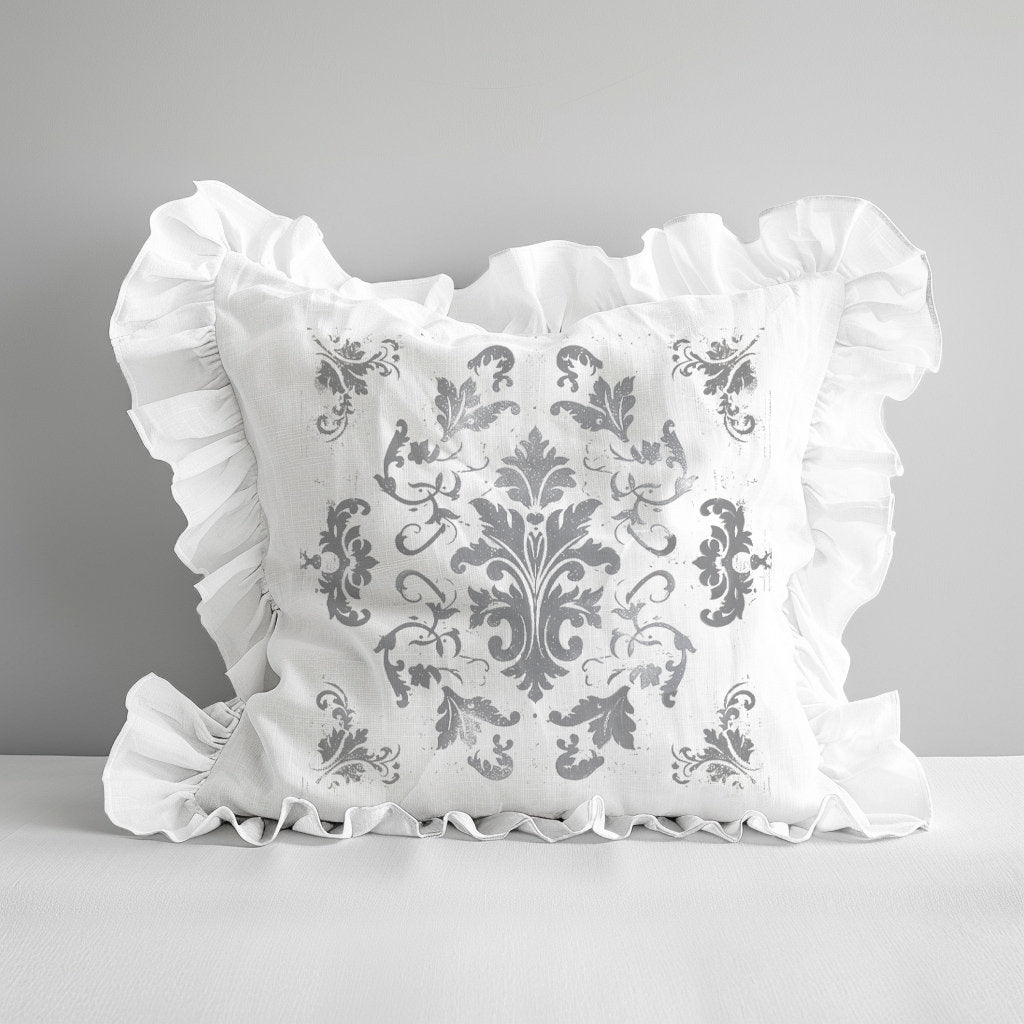 Shabby Floral Ruffle Linen Pillow Cover, French Provence Country Neutral Beige Cushion, French Antiques Harmhouse Cottage Chic Swedish