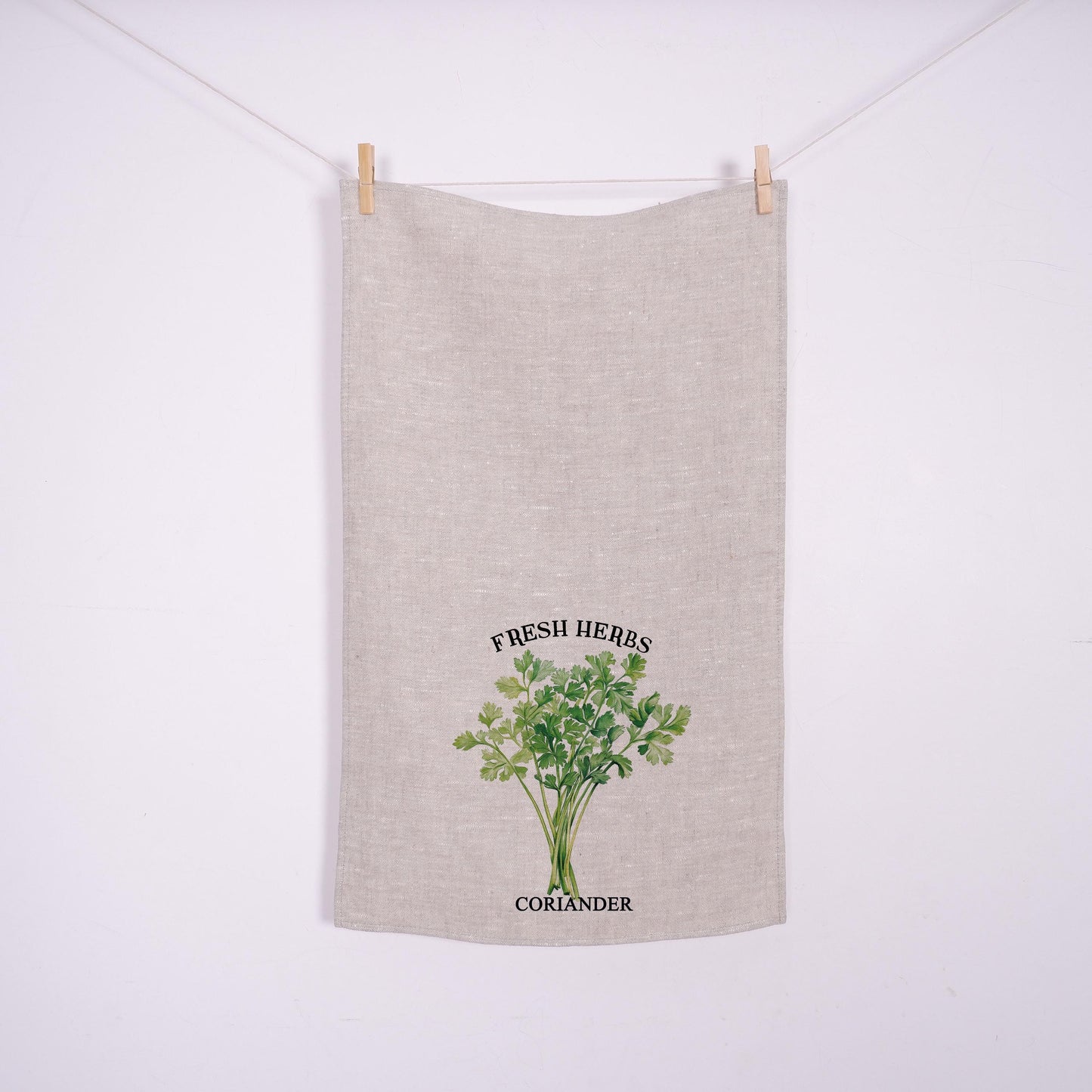 Coriander herbs Tea Towel in linen - Hand Towels Tea - Farmhouse Floral Dish Towel - greenery frech herbs Kitchen Décor