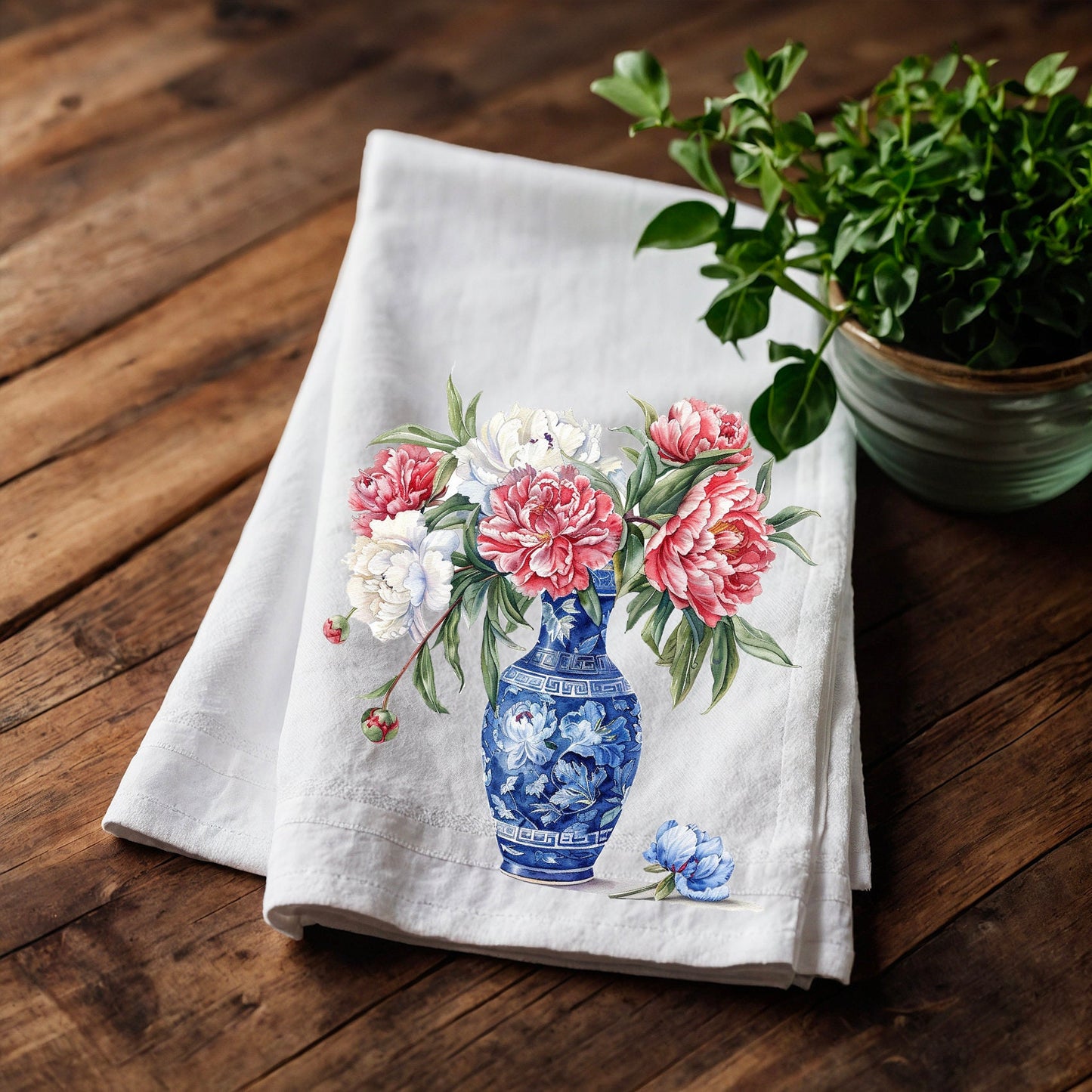 Peonies Tea Towel in linen, floral Hand Towels Tea, botanical Floral Dish Towel, Floral Kitchen Décor Tea Towel