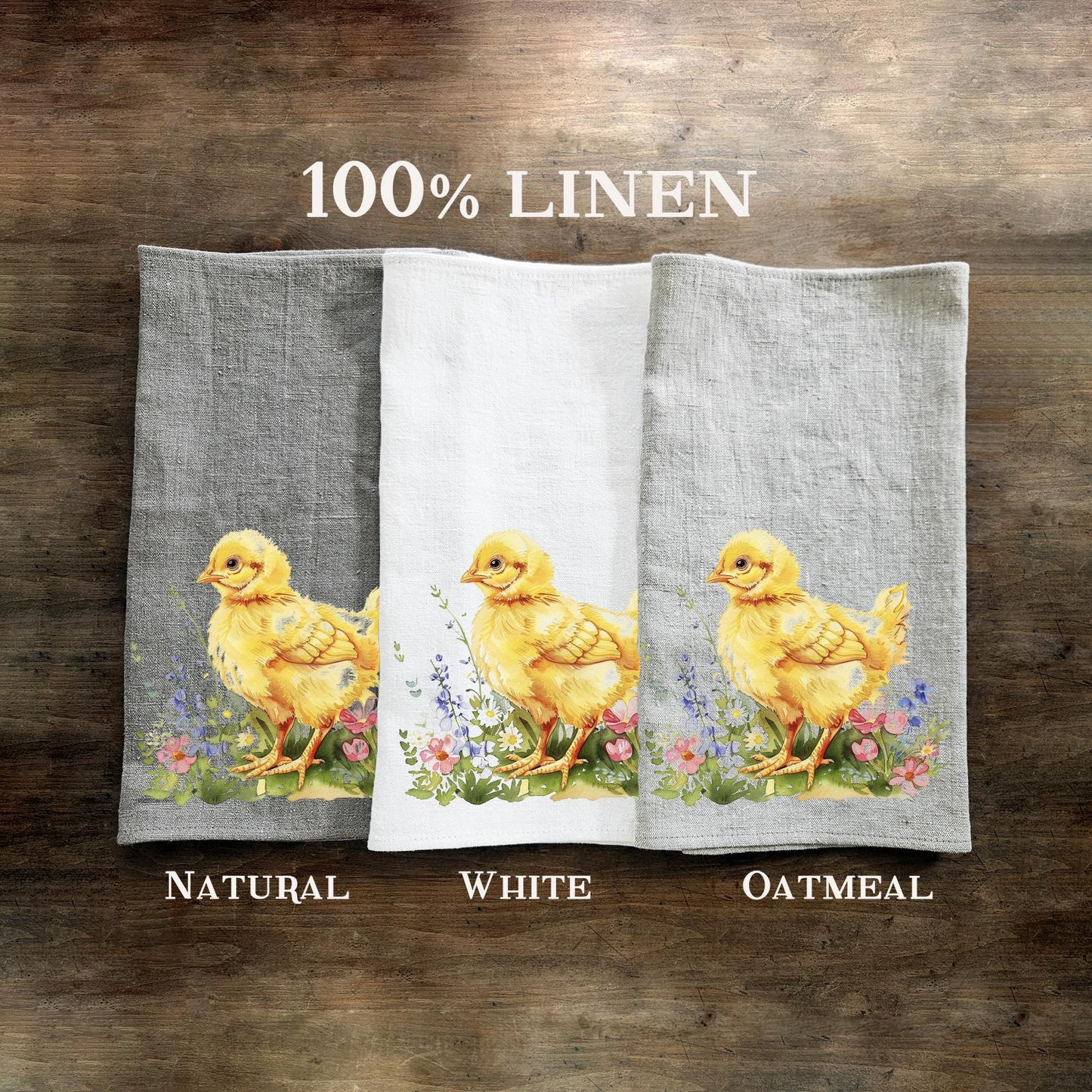 Little Chicken Floral Tea Towel in linen - Easter Hand Towels Tea - Farmhouse Floral Dish Towel - Kitchen Décor Easter Kitchen Tea Towel