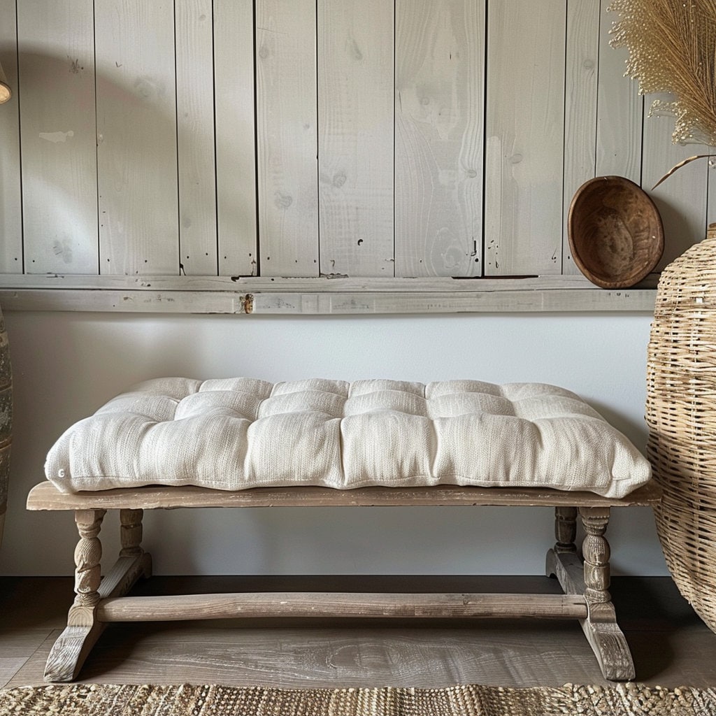 Bench cushion in linen in custom size, natural Window seat cushions, Custom Chair seat pad with removable cover