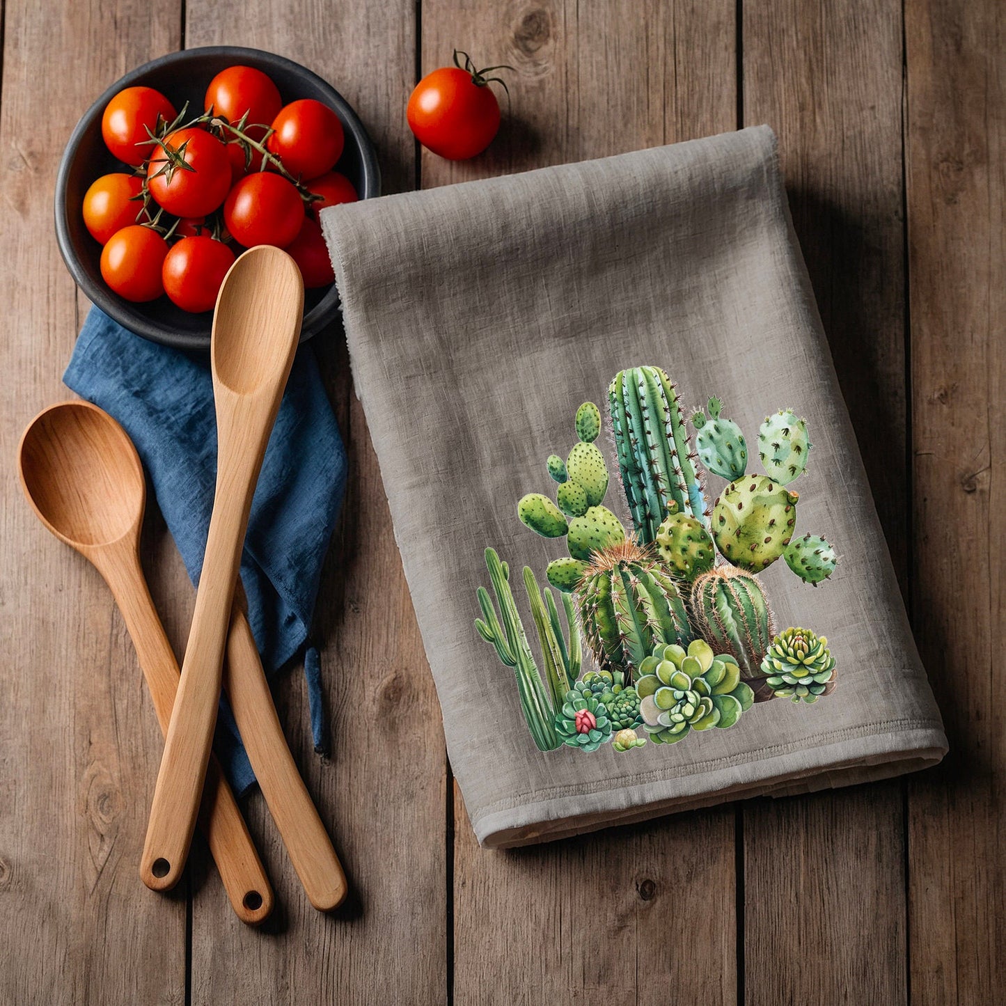 Tea Towel in linen Cactus, white Hand Towels Tea, Farmhouse Dish Towel, Kitchen Décor Tea Towel