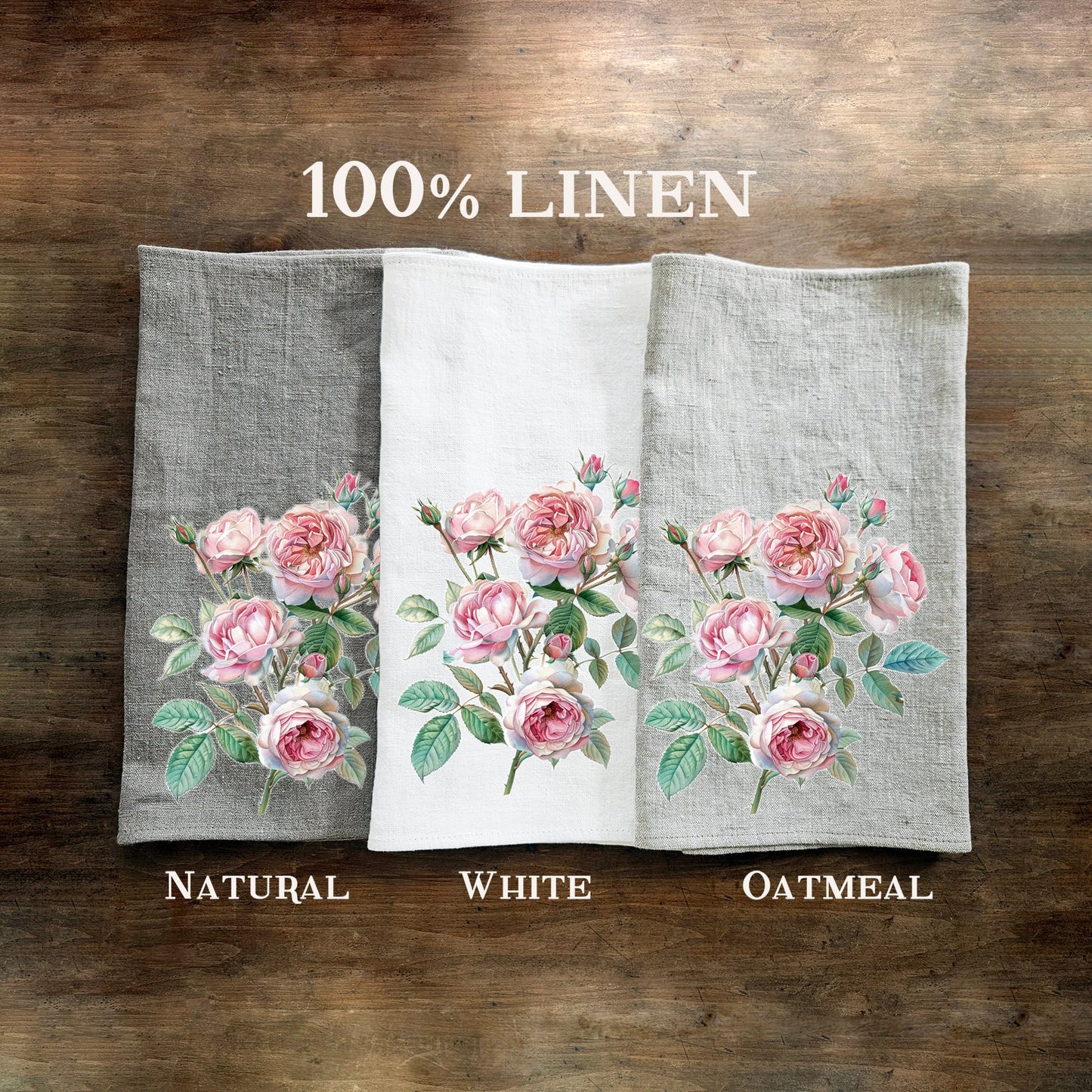 Roses Tea Towel in linen, floral Hand Towels Tea, botanical Floral Dish Towel, Floral Kitchen Décor Tea Towel