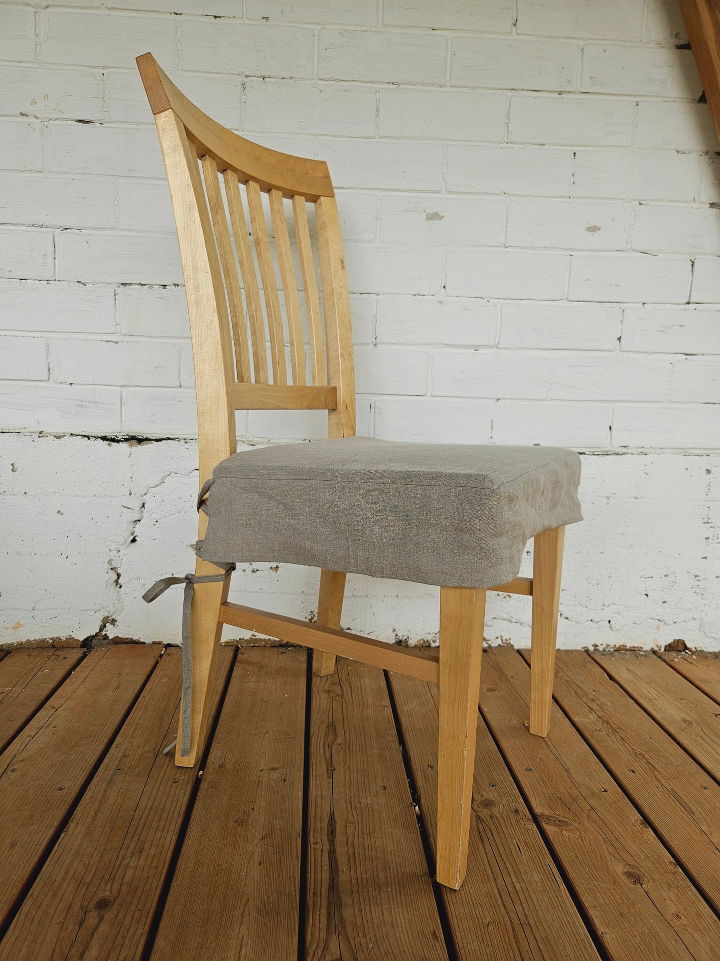 Linen Seat Cushion with skirt - Striped Chair Pad Pillow - Natural French Style Heavy Weight 100% Linen Fabric