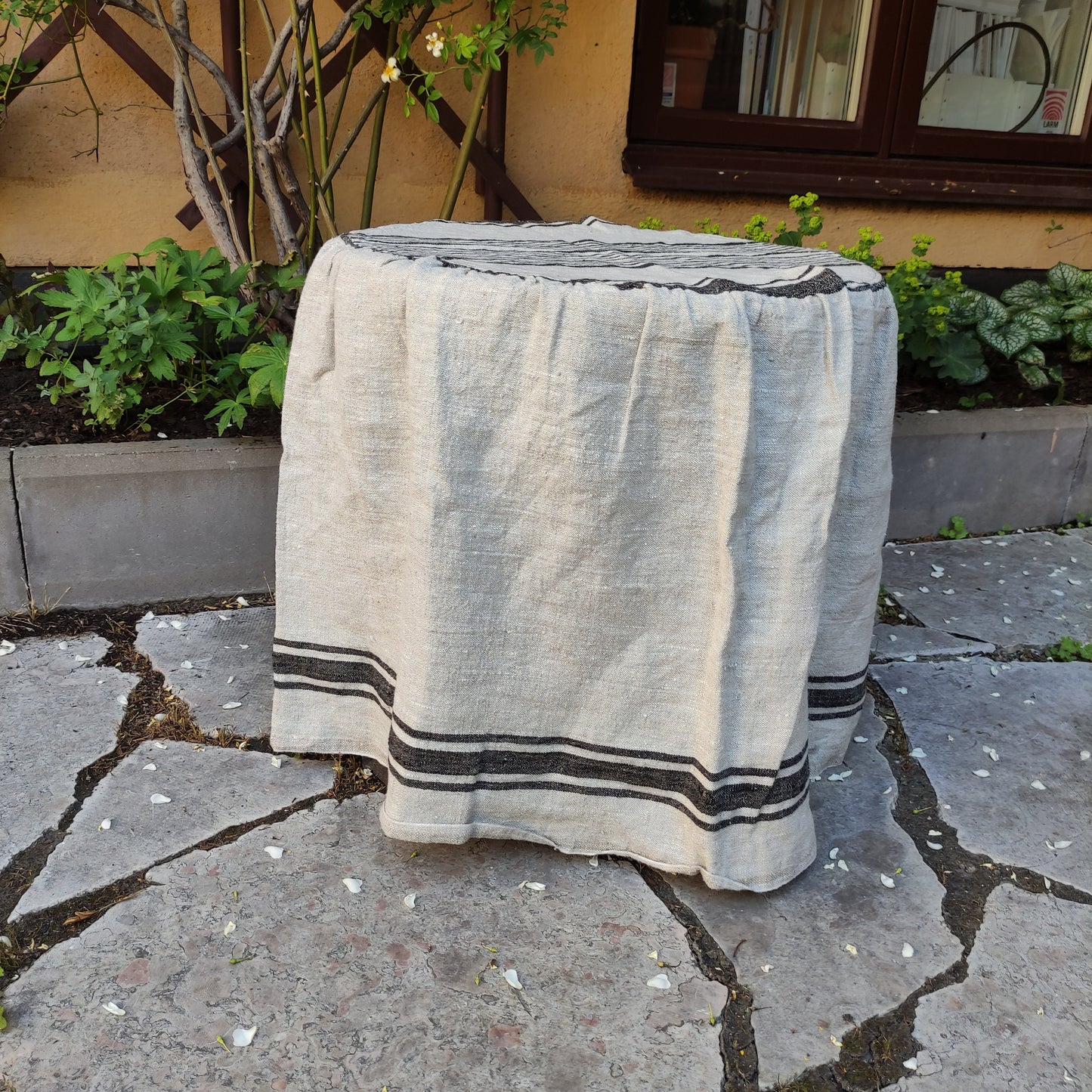 Linen Ottoman slipcover in custom size ROUND, natural cover Custom ikea linen cover cube slip cover for bench pouf sofa cover customsize