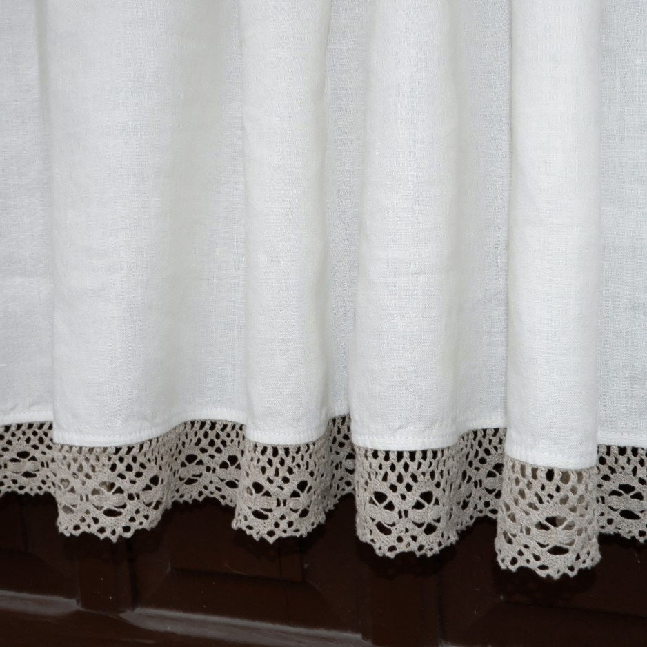 Custom size Valance WHITE with laces, Farmhouse Pure linen window treatment, Living room Cafe Kitchen window panel, farmhouse curtains