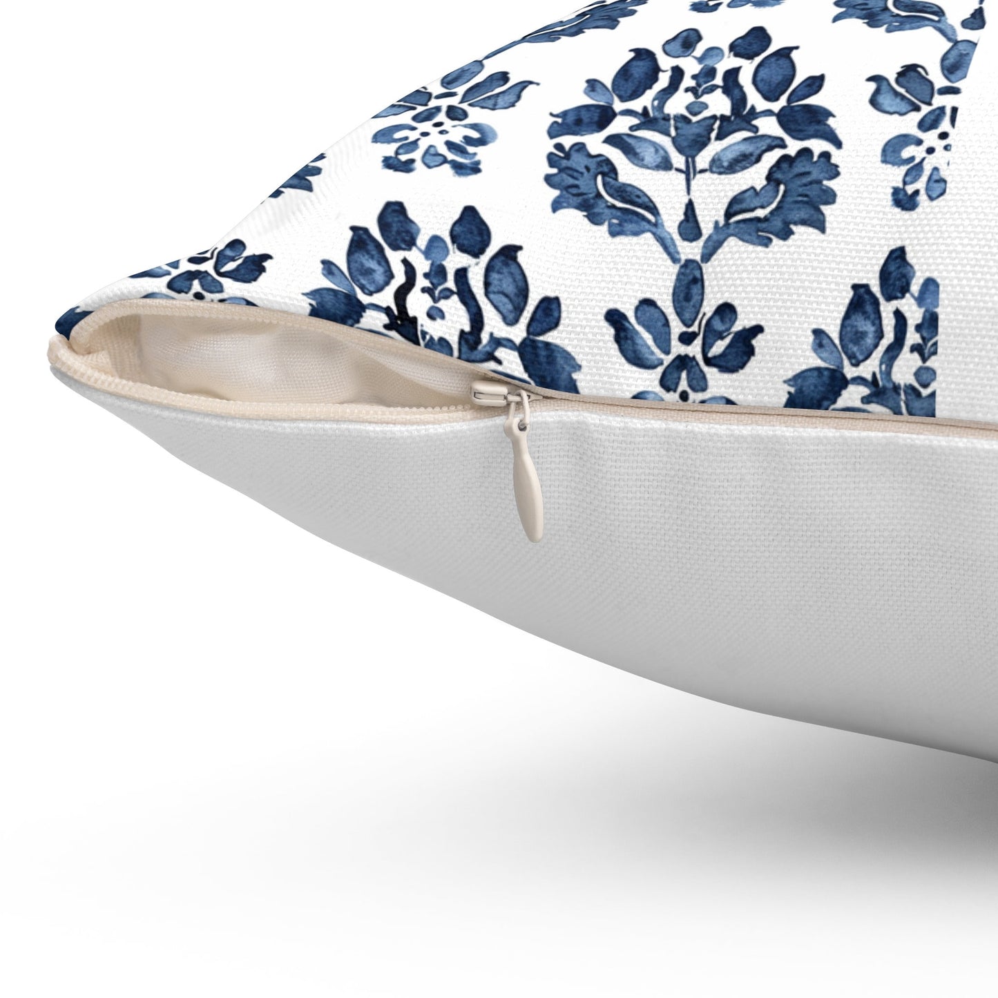 Modern indigo linen Floral Pillow Cover, white blue green Boho Pillow block print on linen, Coutryhome block printed cushion case in flax