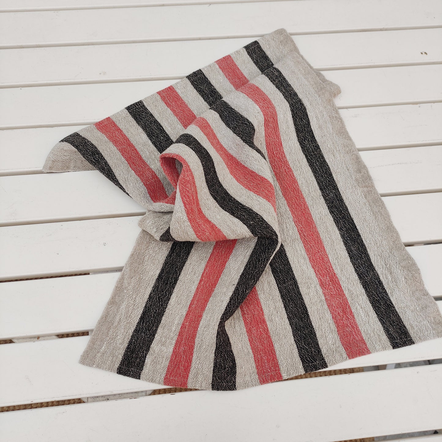Linen towel Stonewashed STRIPEN - heavy soft flax fabric hand towel, kitchen Dish towel in stripes