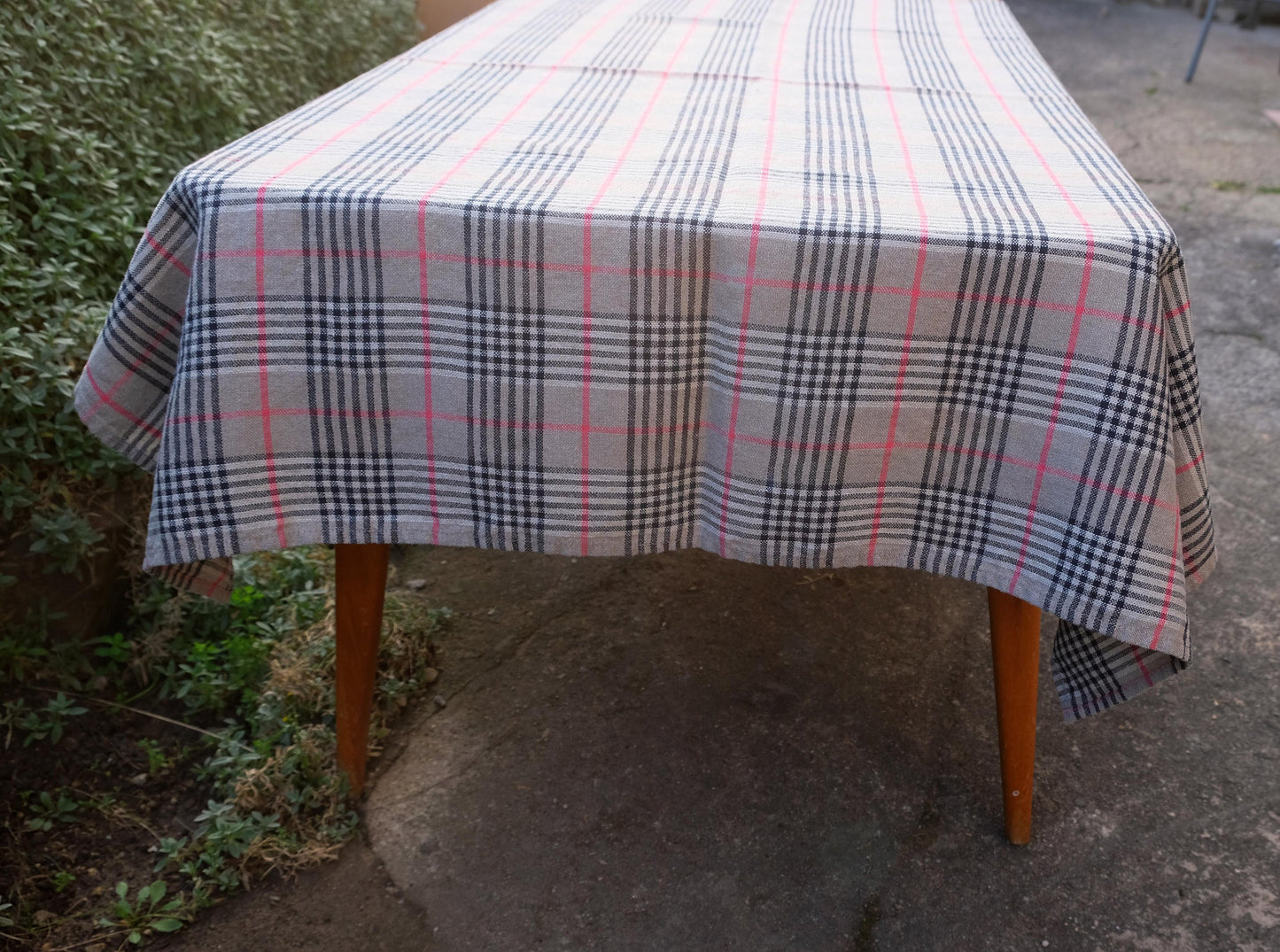 100% Linen tablecloth Tartan check brown PREWASHED French table cloth rustic rectangle square oval country style flax custom