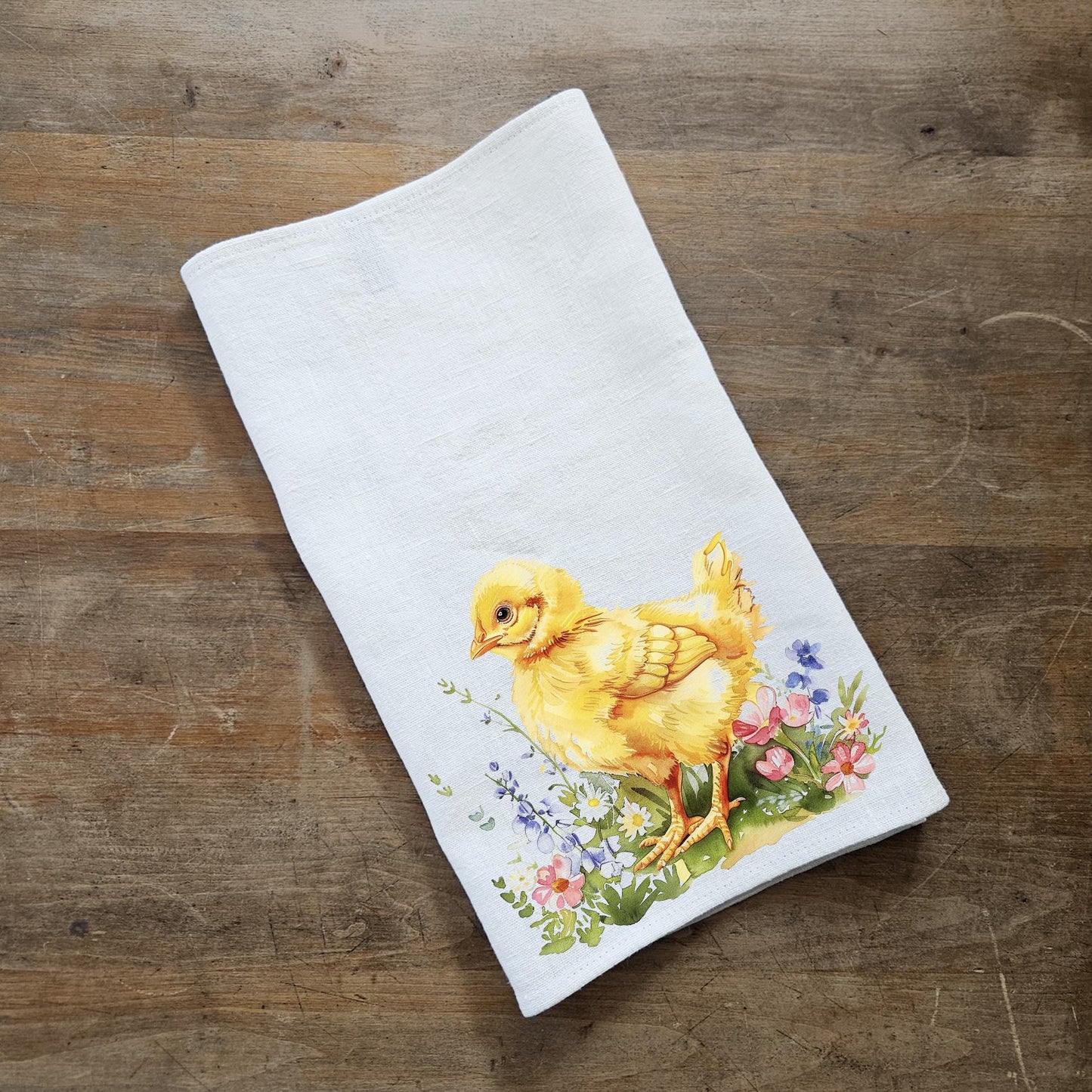 Little Chicken Floral Tea Towel in linen - Easter Hand Towels Tea - Farmhouse Floral Dish Towel - Kitchen Décor Easter Kitchen Tea Towel
