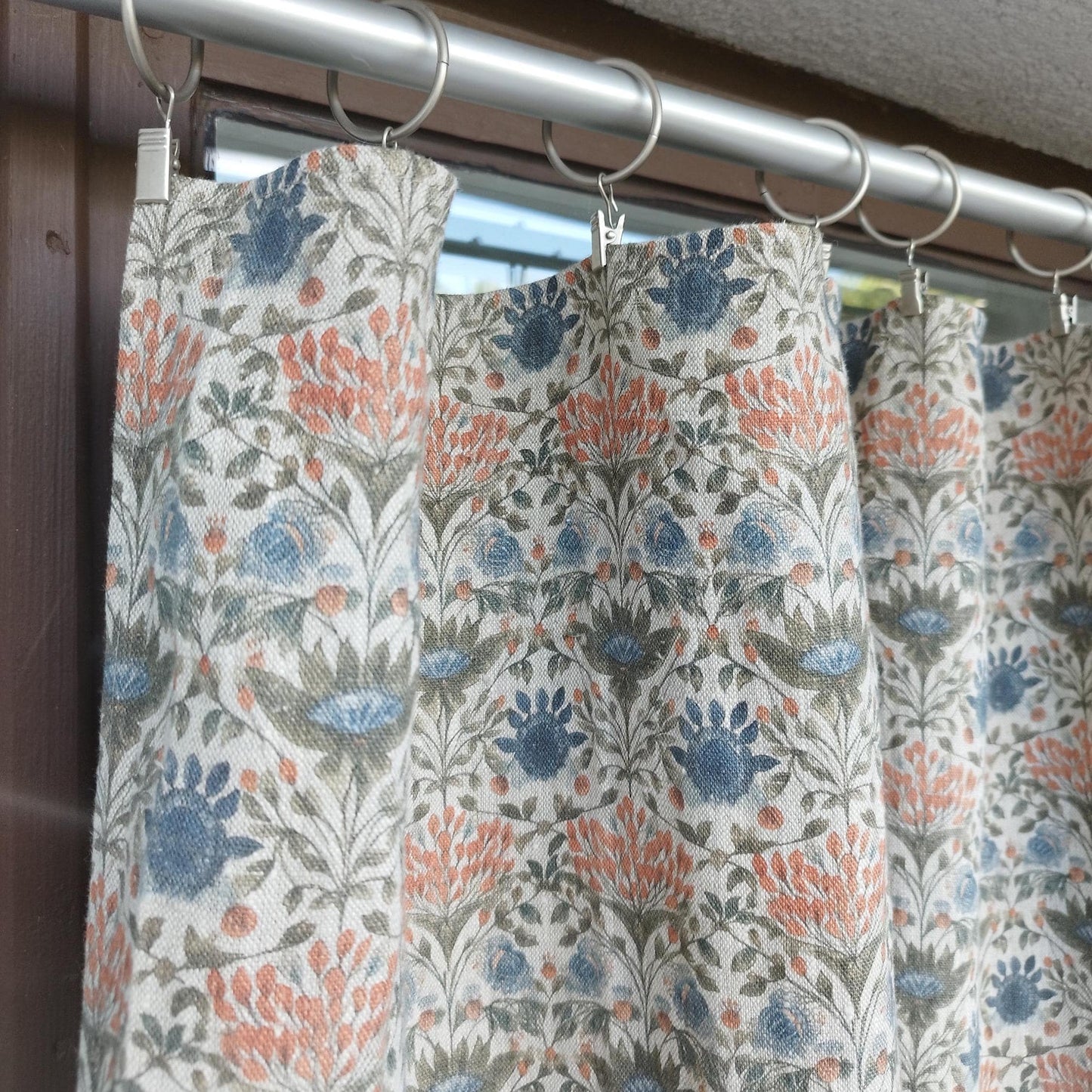 Curtains 100% Linen with botanical floral watercolor print PREWASHED. kitchen Living room farmhouse linen window panel
