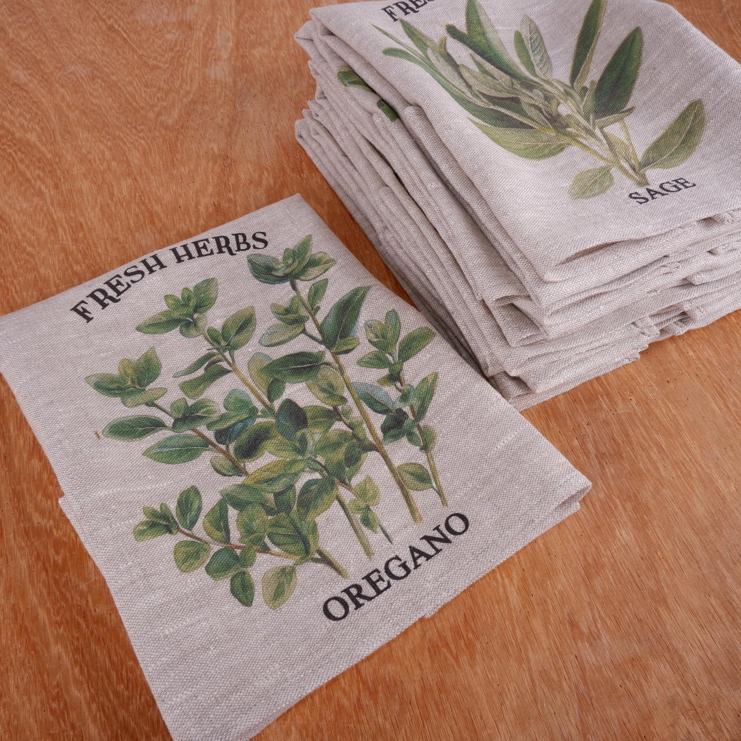 Hand Towels Tea with French country herbs - Farmhouse Floral greenery Décor Kitchen Dish Tea Towel - Rosemary Floral Tea Towel in linen