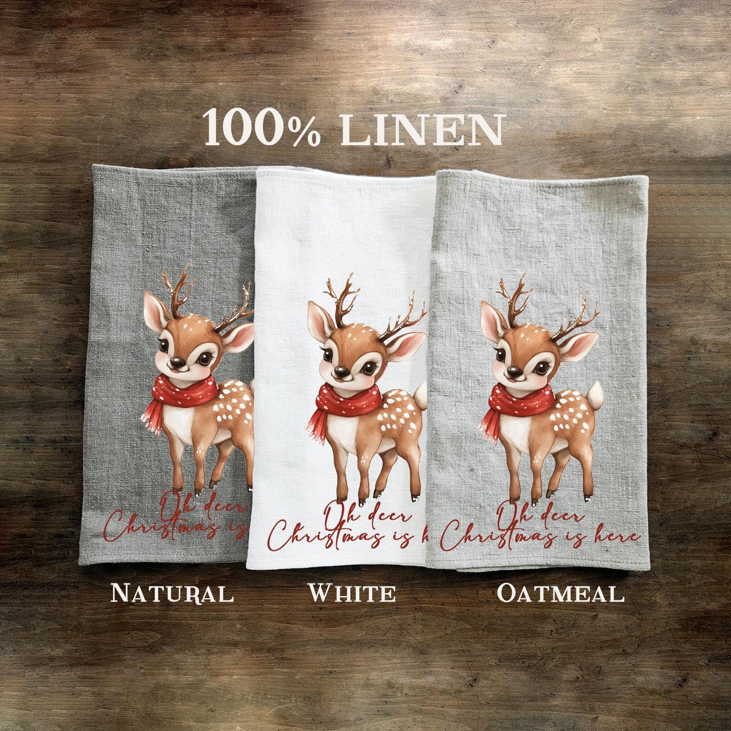 Christmas deer Tea Towel in linen, Holiday decor hand Towels Tea in linen, Merry Christmas Dish Towel Kitchen Décor Tea Towel in linen