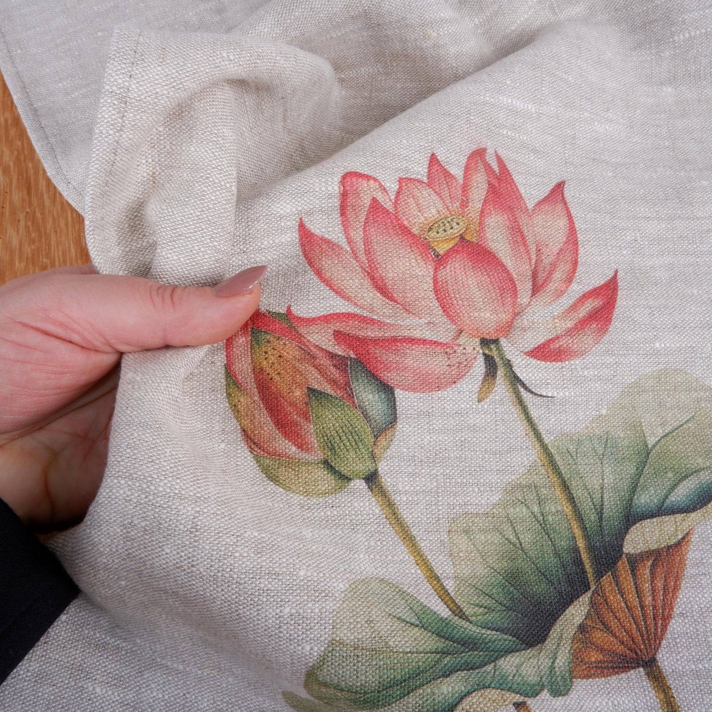 Lotus floral Tea Towel in linen - Botanical Hand Towels Tea in linen - pink flowers linen Dish Towel Kitchen Décor Tea Towel in linen