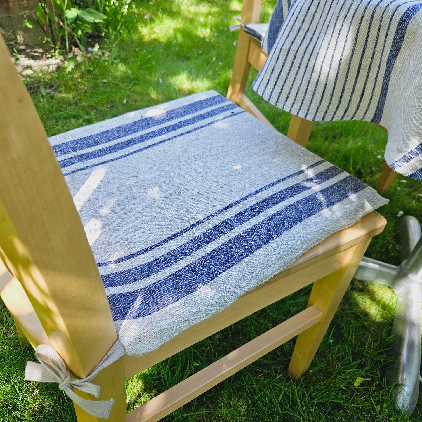 Linen Seat Cushion striped with ties - Striped Chair Pad Pillow - Natural French Style Heavy Weight 100% Linen Fabric french striped