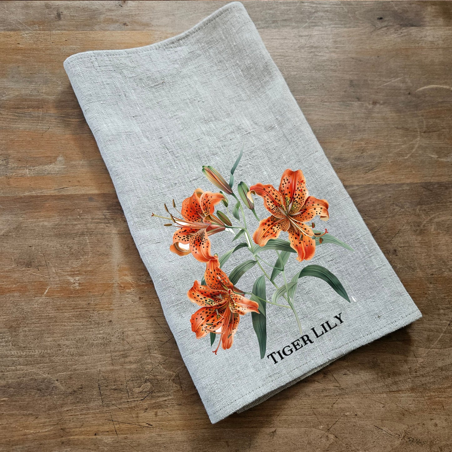 Tiger lily floral Tea Towel in linen, Botanical Hand Towels Tea in linen, lilly flowers linen Dish Towel Kitchen Décor Tea Towel in linen