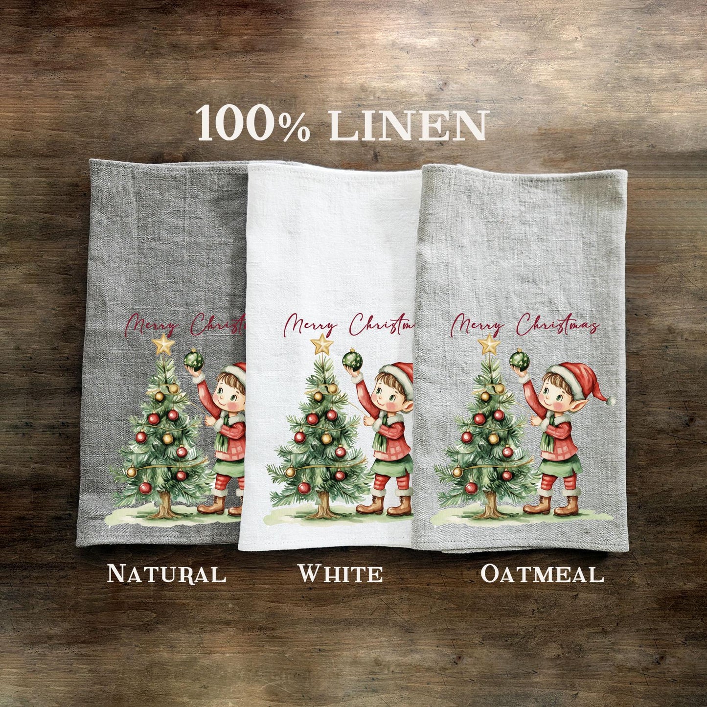 Christmas tree Tea Towel in linen, Holiday decor hand Towels Tea in linen, Christmas elf Dish Towel Kitchen Décor Tea Towel in linen