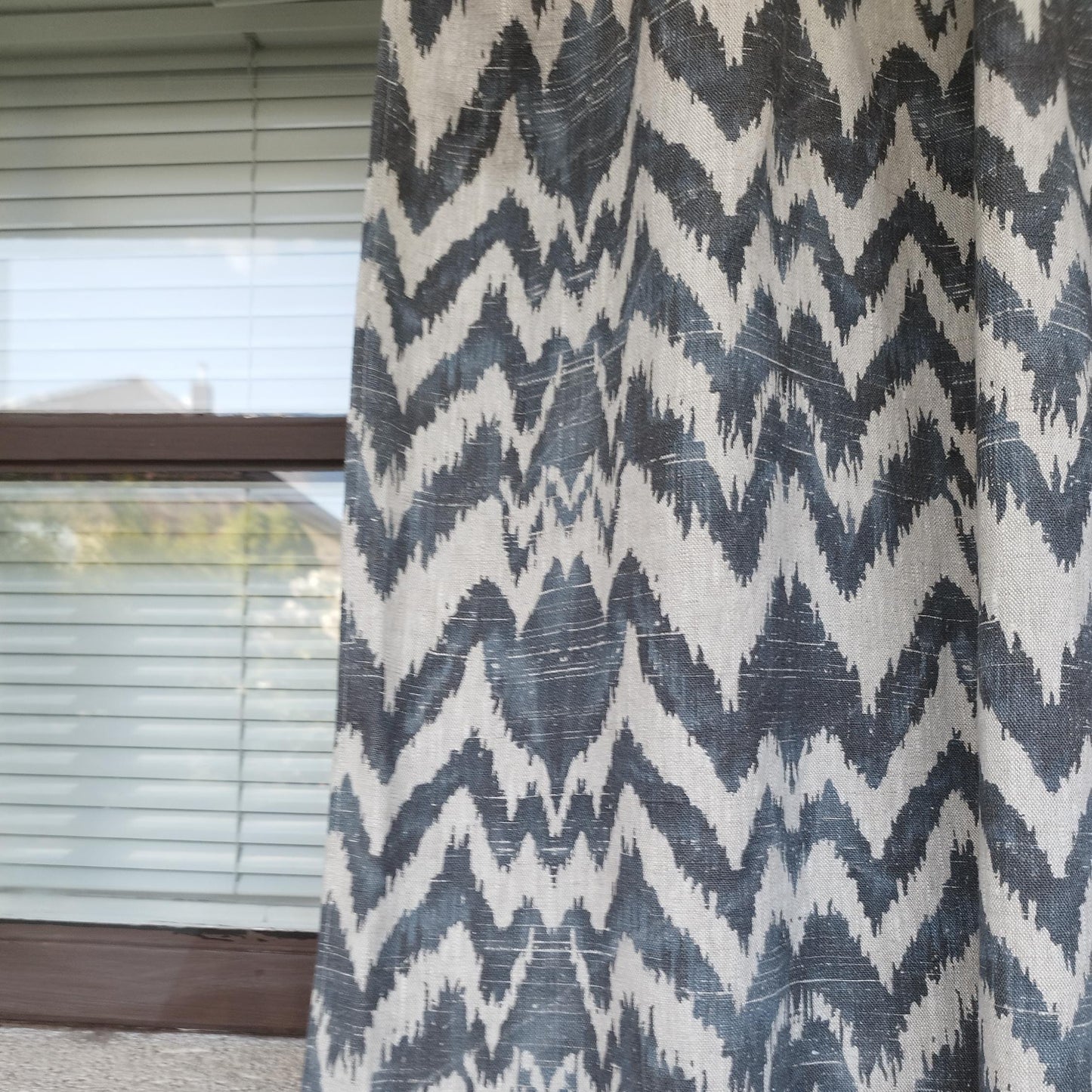 Modern designer Curtains 100% Linen blue Zigzag PREWASHED. kitchen Living room curtains, Bedroom window panel in linen
