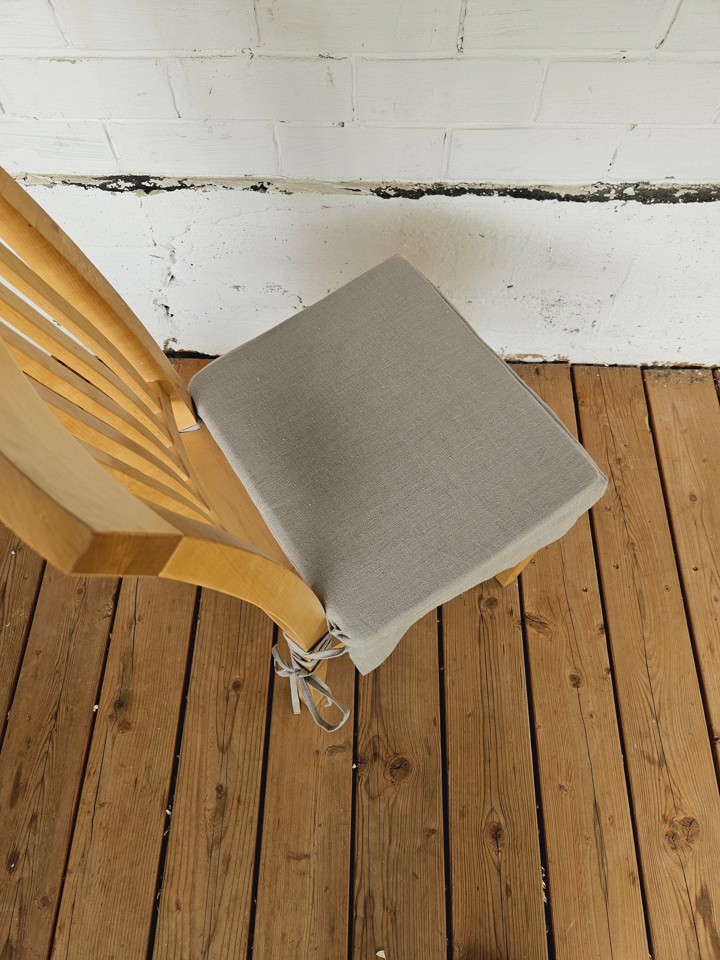 Linen Seat Cushion with skirt - Striped Chair Pad Pillow - Natural French Style Heavy Weight 100% Linen Fabric