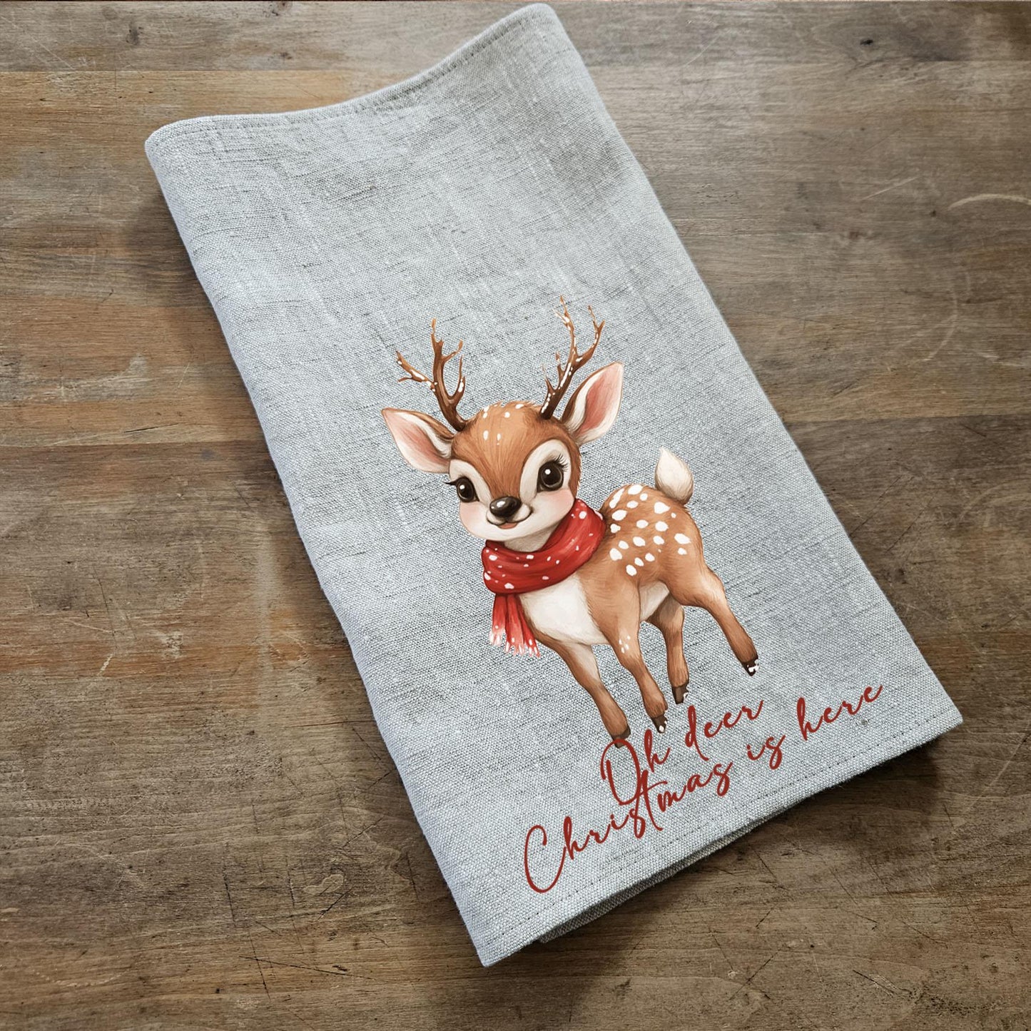 Christmas deer Tea Towel in linen, Holiday decor hand Towels Tea in linen, Merry Christmas Dish Towel Kitchen Décor Tea Towel in linen