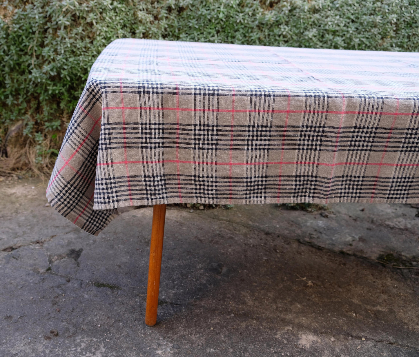 100% Linen tablecloth Tartan check brown PREWASHED French table cloth rustic rectangle square oval country style flax custom