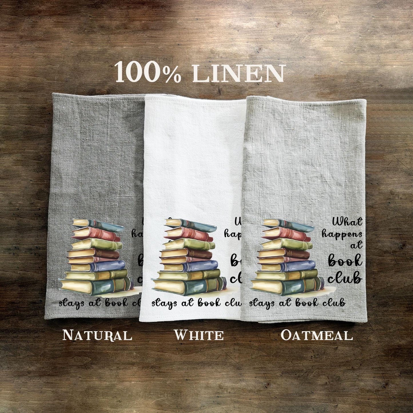 Book club Tea Towel in linen, Custom Hand Towels Tea in linen, artistic linen Dish Towel Kitchen Décor Tea Towel in linen