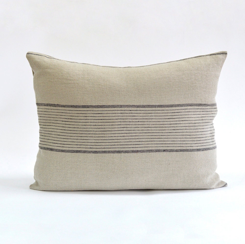 Grain sack linen pillowcase - flax striped sham - stripe Rustic Rough Heavy Weight Pillow case- Vintage GrainSack