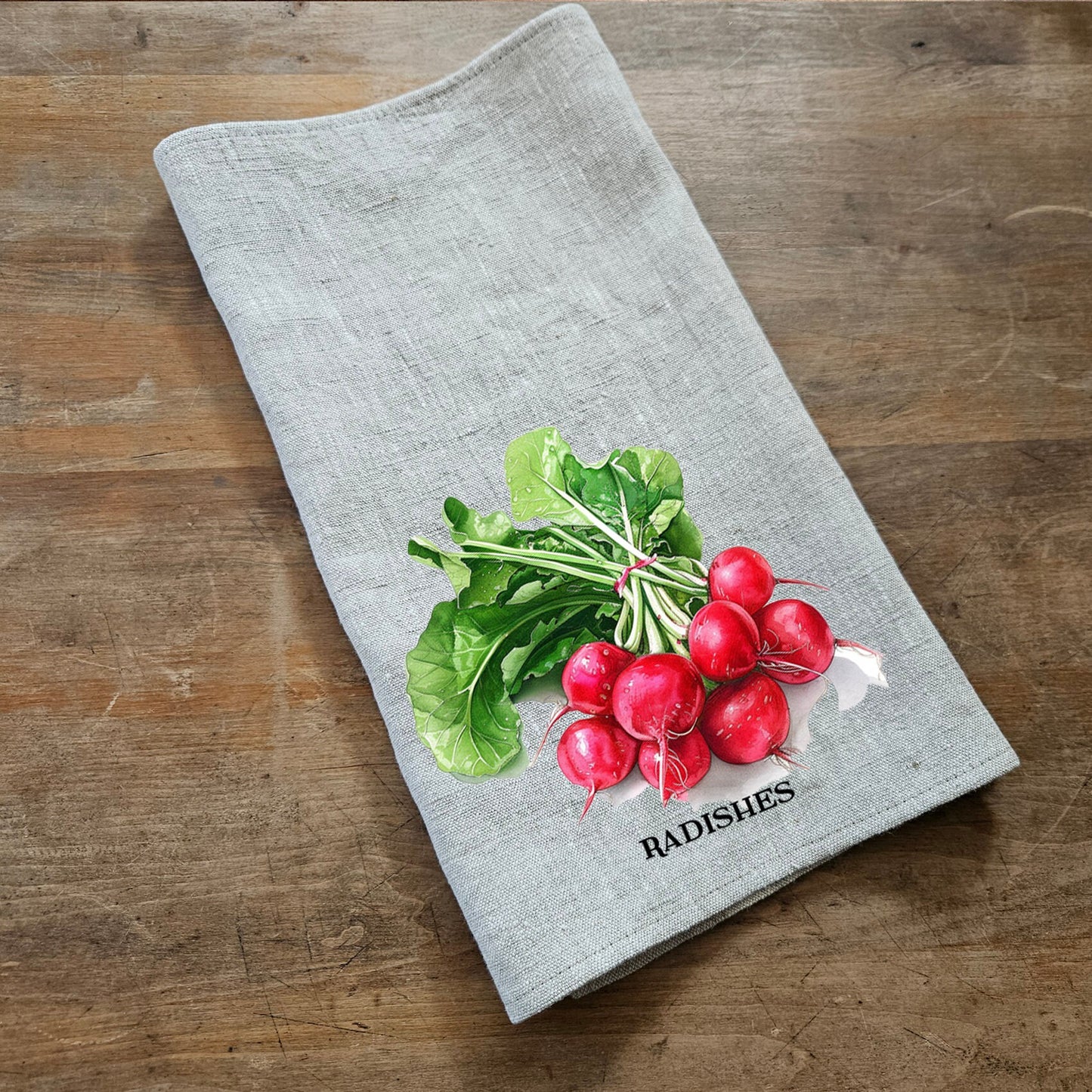 Radishes kitchen Tea Towel in linen, Botanical hand Towels Tea in linen, vegetable Dish Towel Kitchen Décor Tea Towel in linen